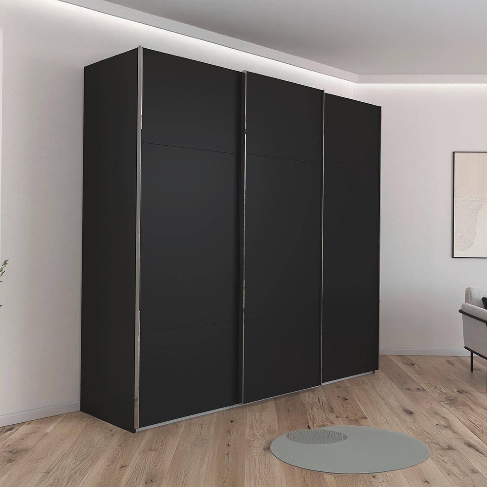 Rauch Contido 242cm 3 Door Sliding Wardrobe with Extras - Black