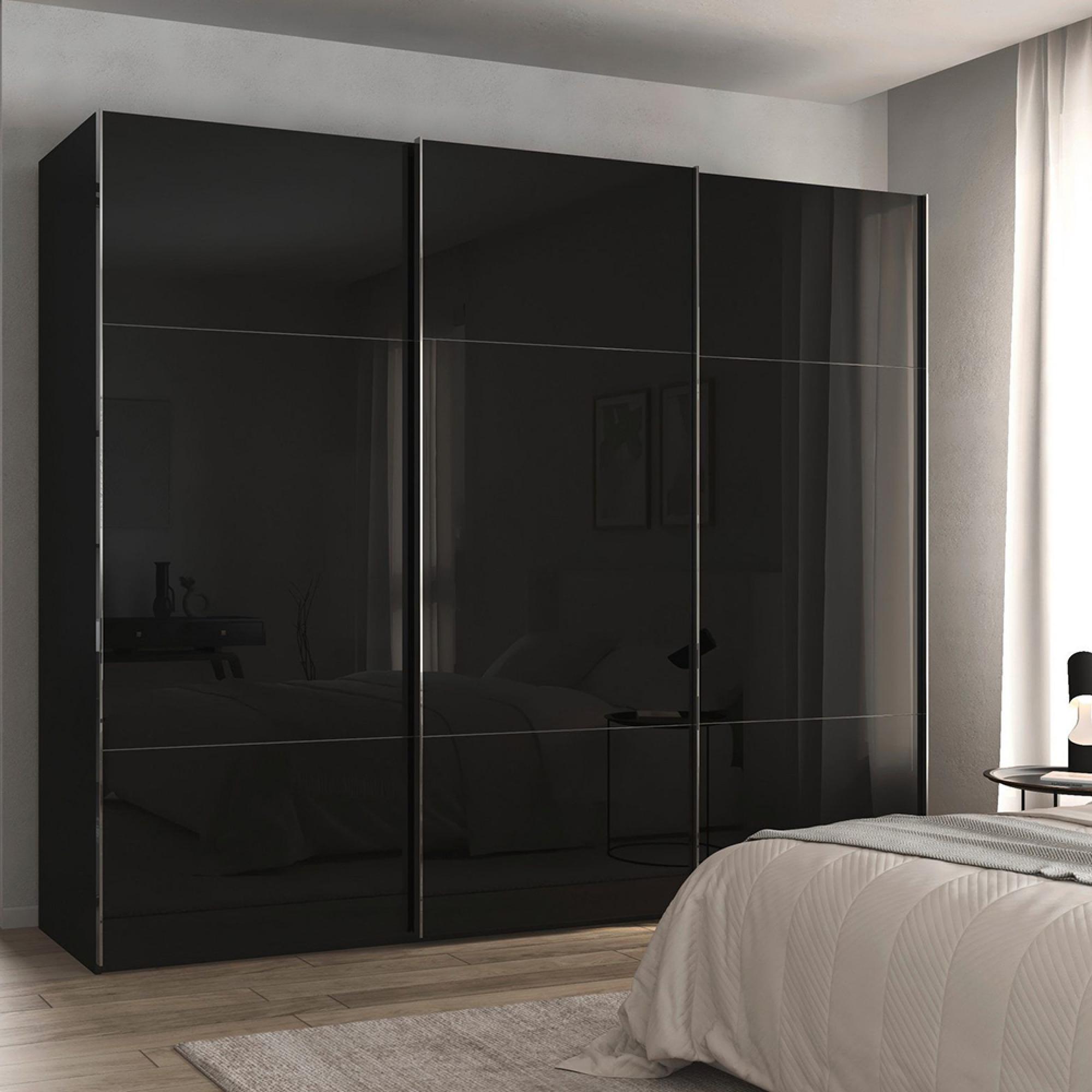 Rauch Contido 271cm 3 Door Sliding Wardrobe with Extras - Black Glass
