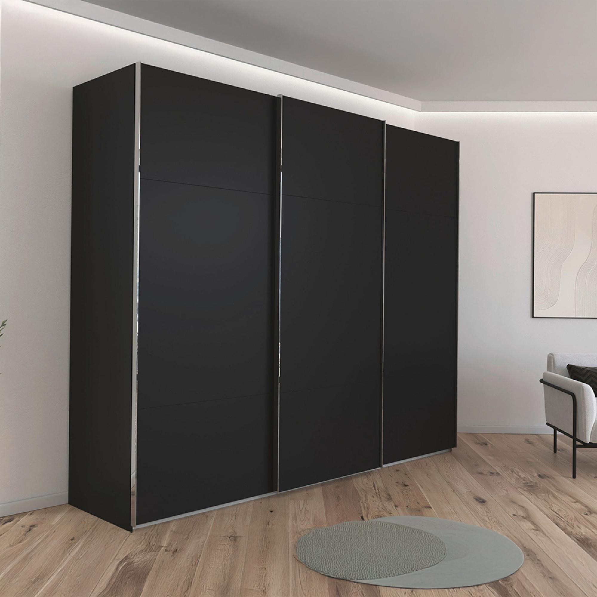 Rauch Contido 271cm 3 Door Sliding Wardrobe with Extras - Black
