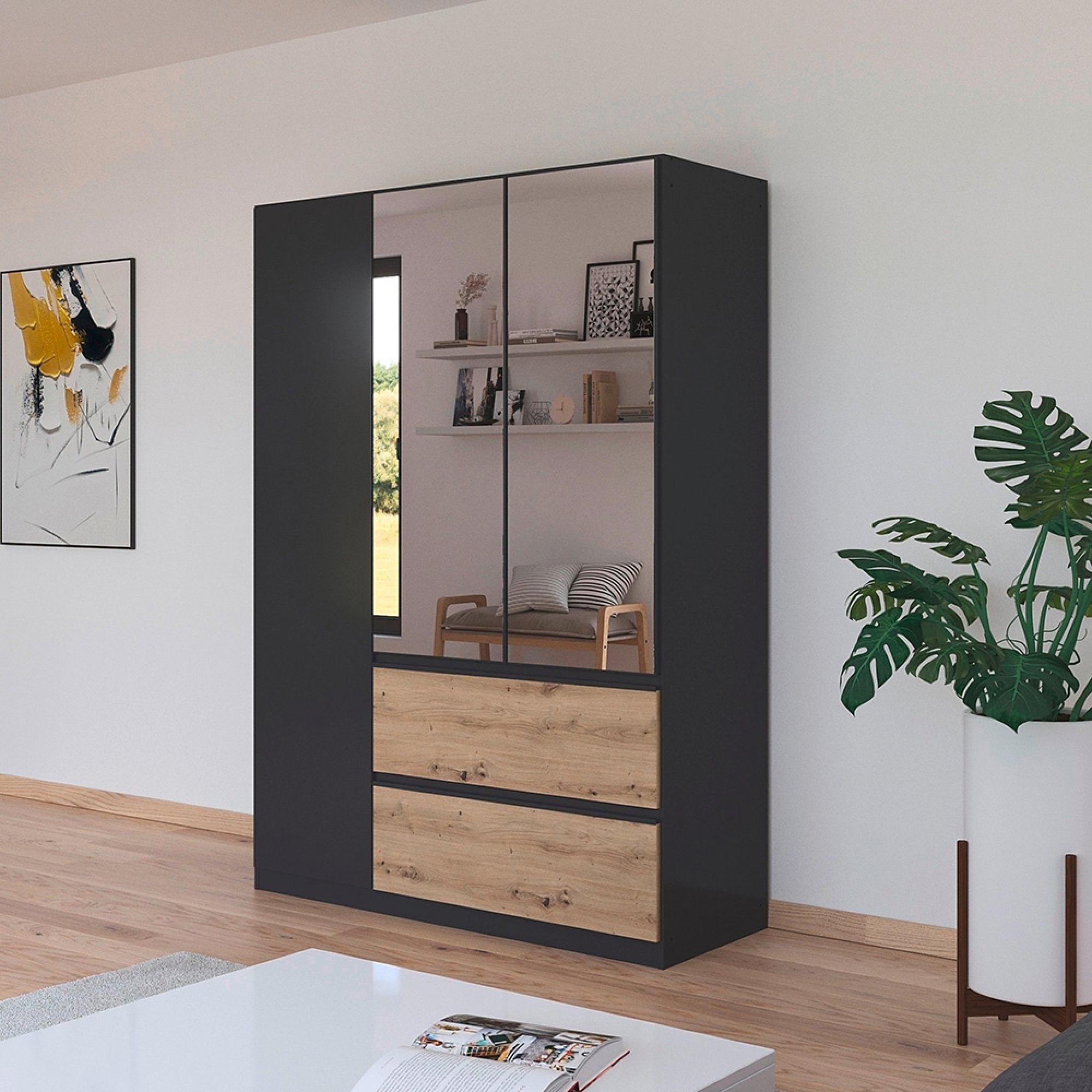 Rauch Costa 136cm 3 Door Combi Wardrobe - Metallic Dark Grey and Artisan Oak