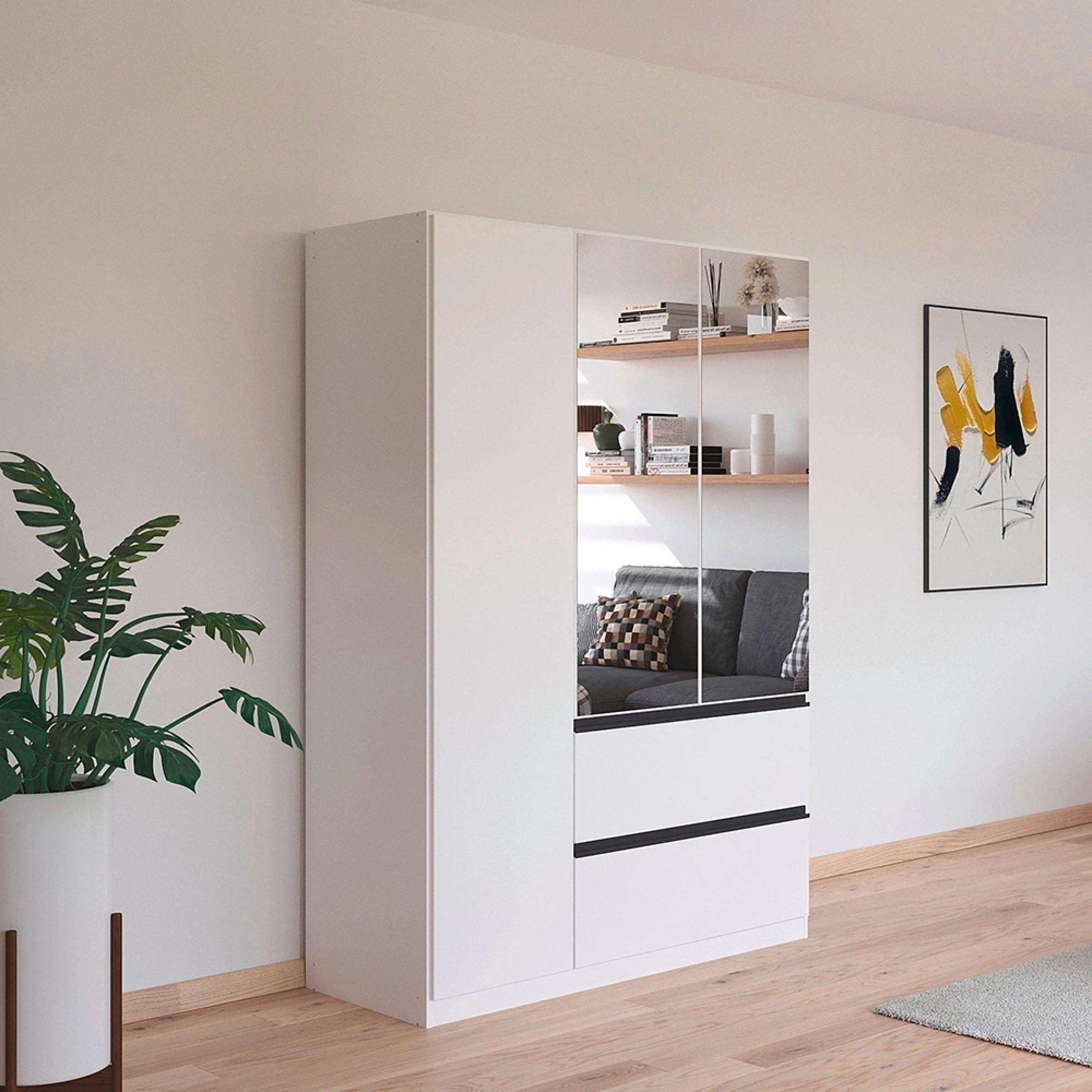 Rauch Costa 136cm 3 Door Combi Wardrobe with Metallic Dark Grey Handle - Alpine White