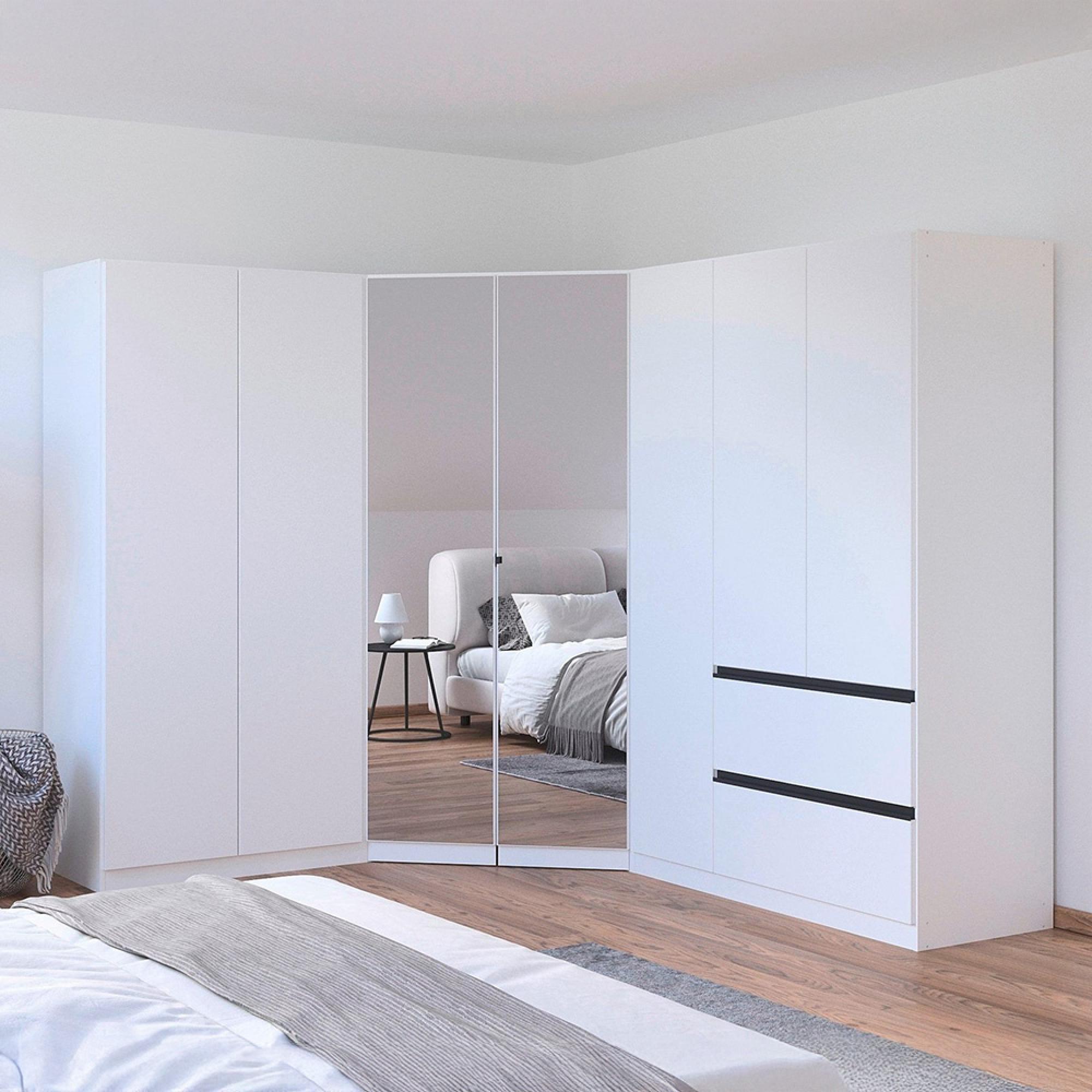 Rauch Costa 208cm 7 Door L-Shaped Corner Wardrobe with Metallic Dark Grey Handle - Alpine White