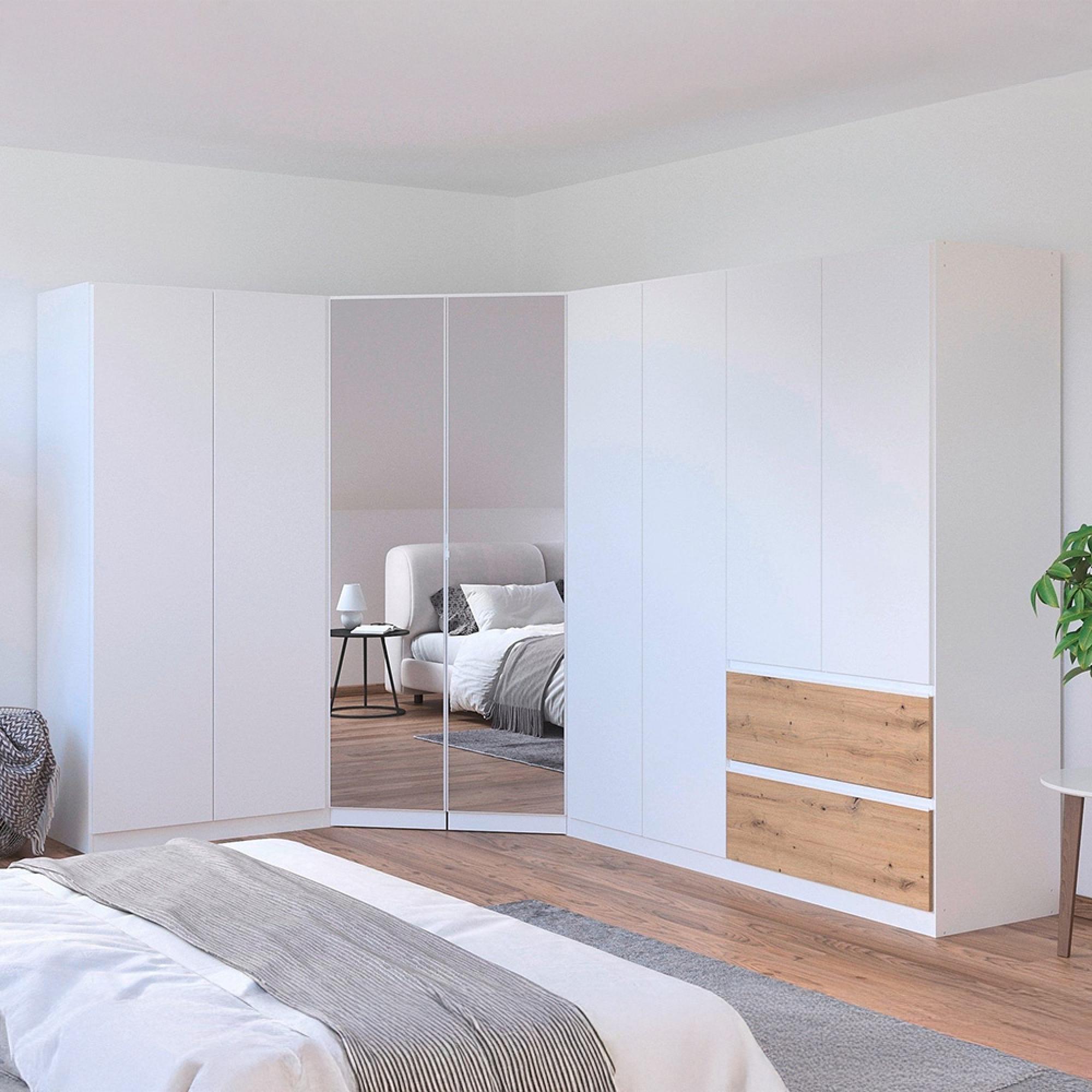 Rauch Costa 208cm 8 Door L-Shaped Corner Wardrobe - Alpine White and Artisan Oak