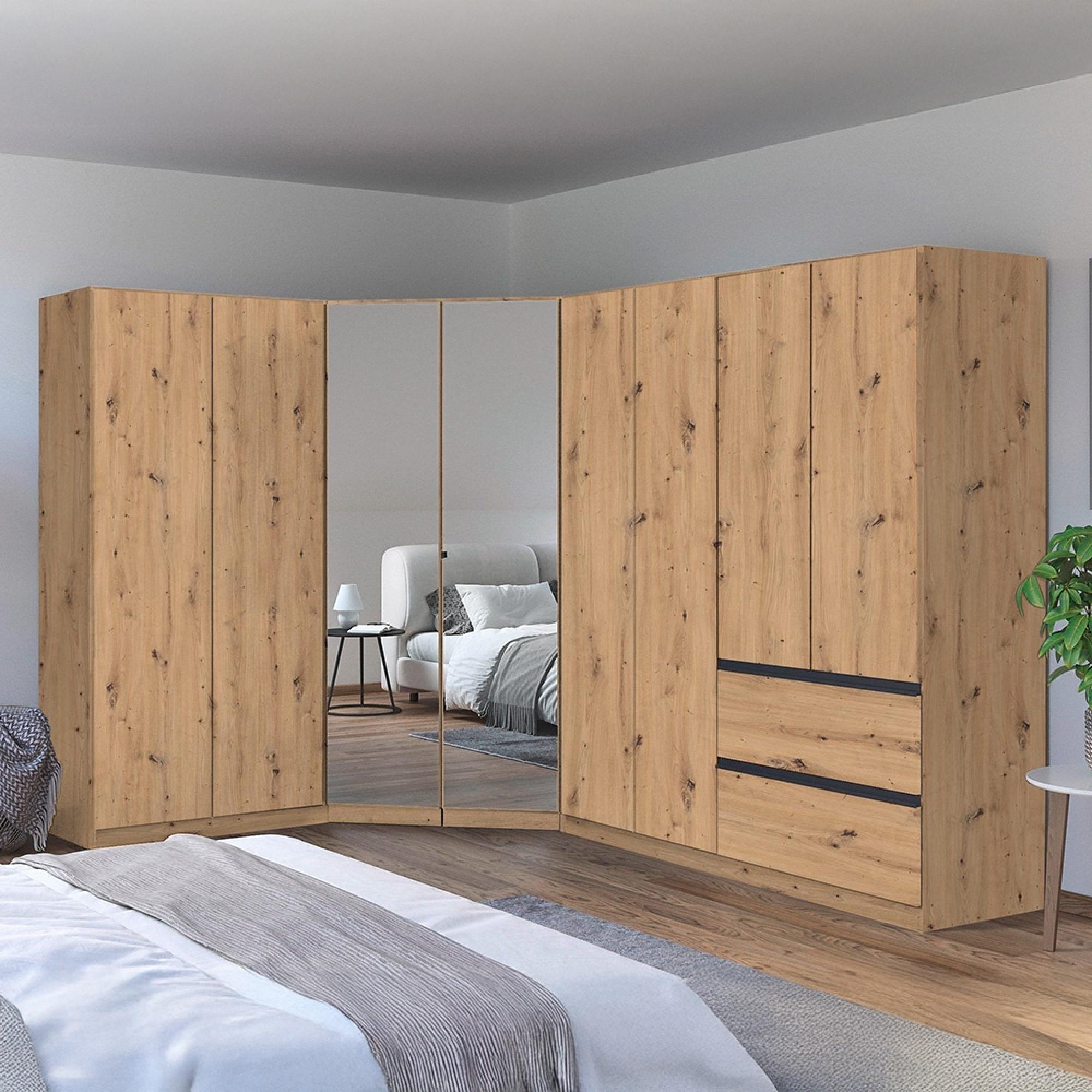 Rauch Costa 208cm 8 Door L-Shaped Corner Wardrobe - Artisan Oak