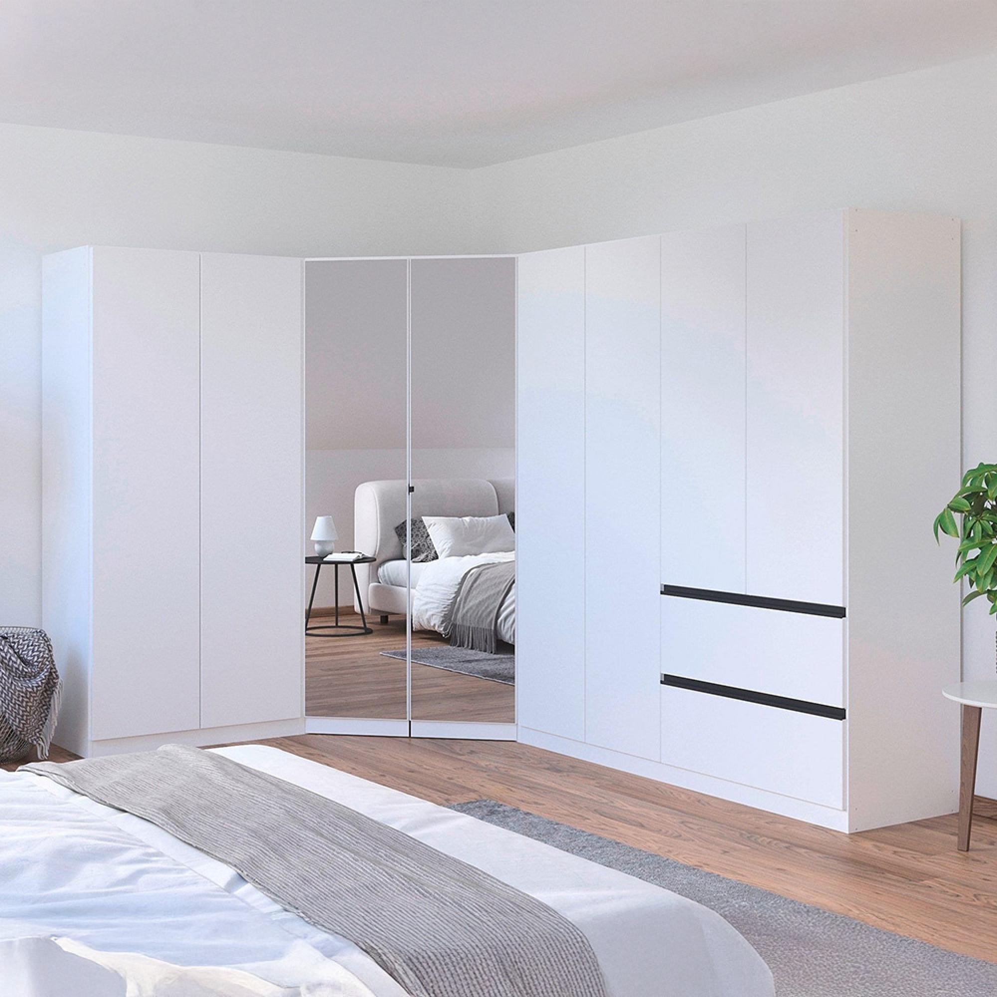 Rauch Costa 208cm 8 Door L-Shaped Corner Wardrobe with Metallic Dark Grey Handle - Alpine White