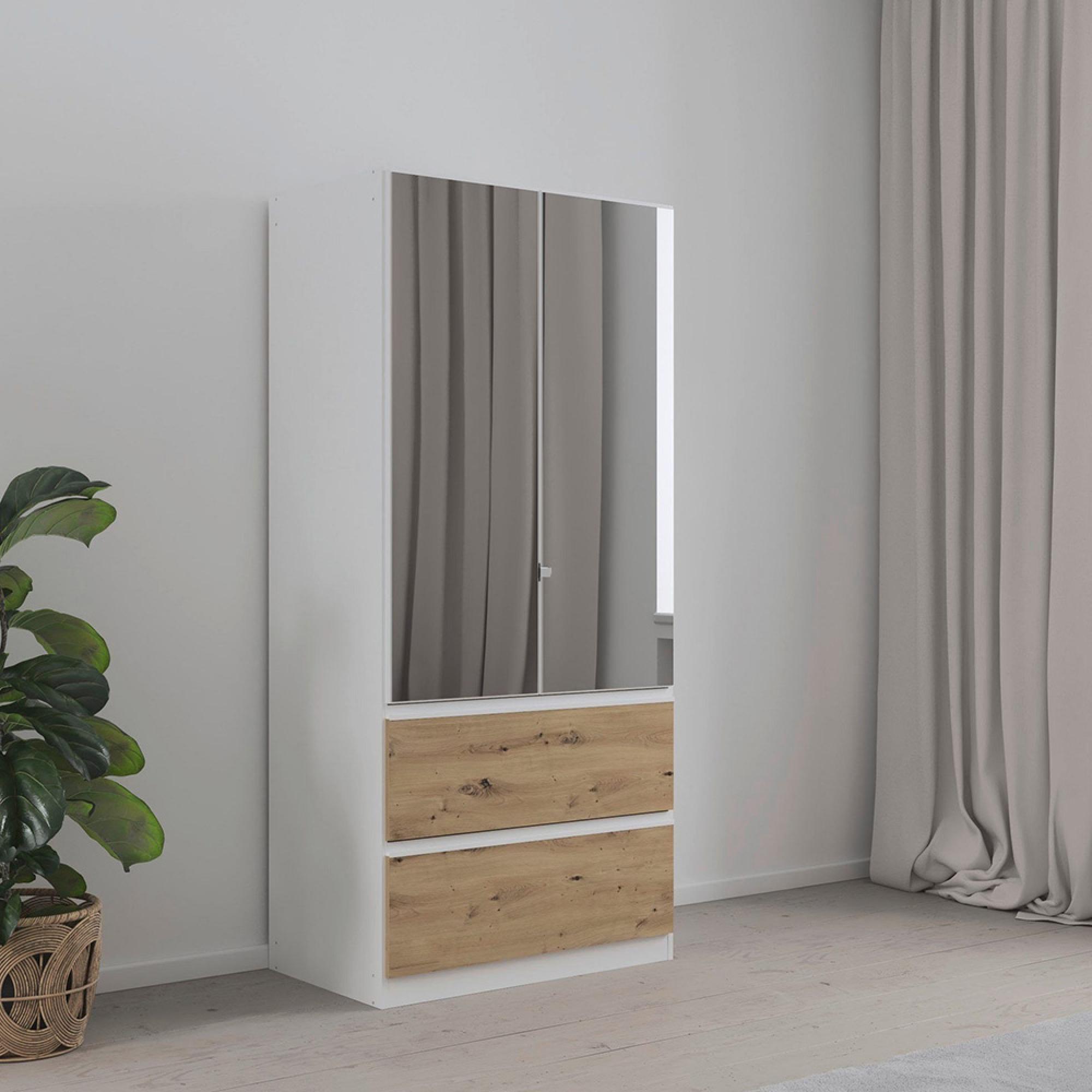 Rauch Costa 91cm 2 Door Combi Wardrobe - Alpine White and Artisan Oak