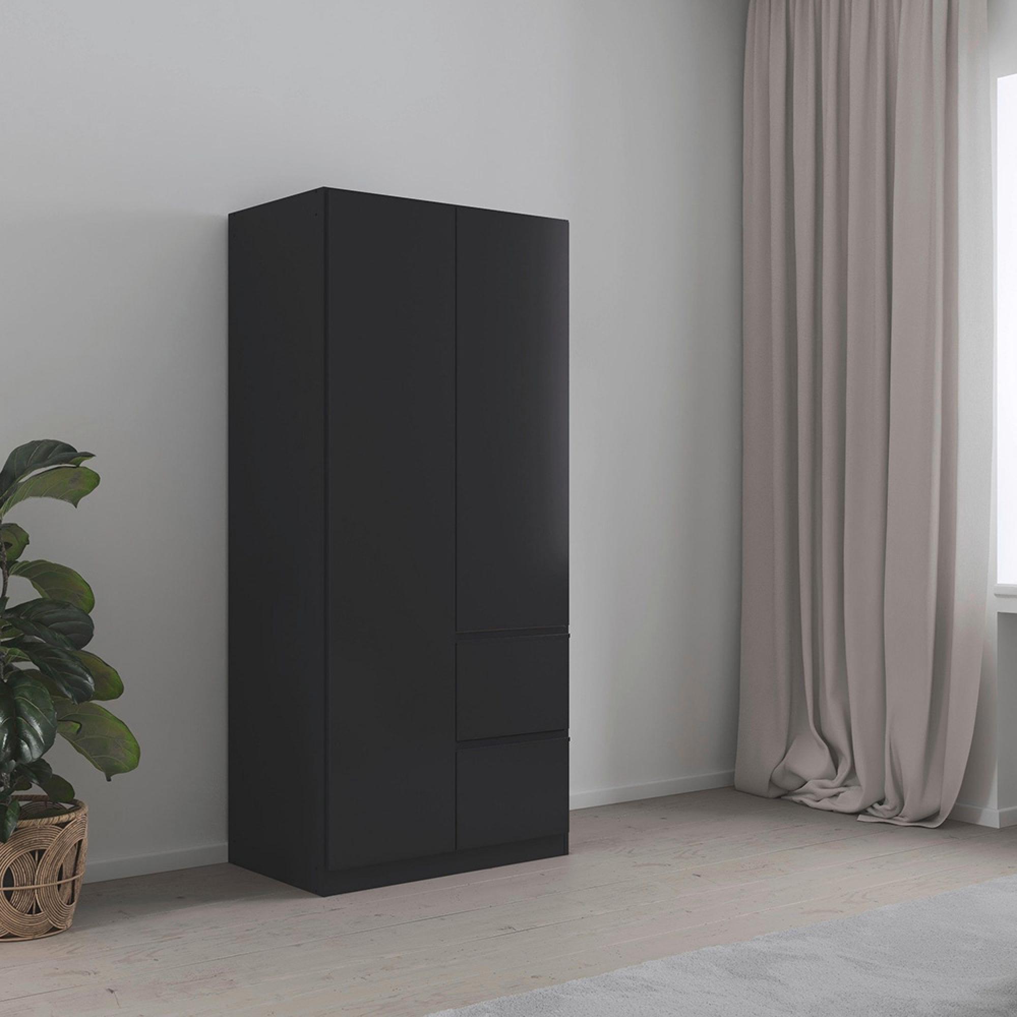 Rauch Costa 91cm 2 Door Wardrobe with LHF Drawers - Metallic Dark Grey