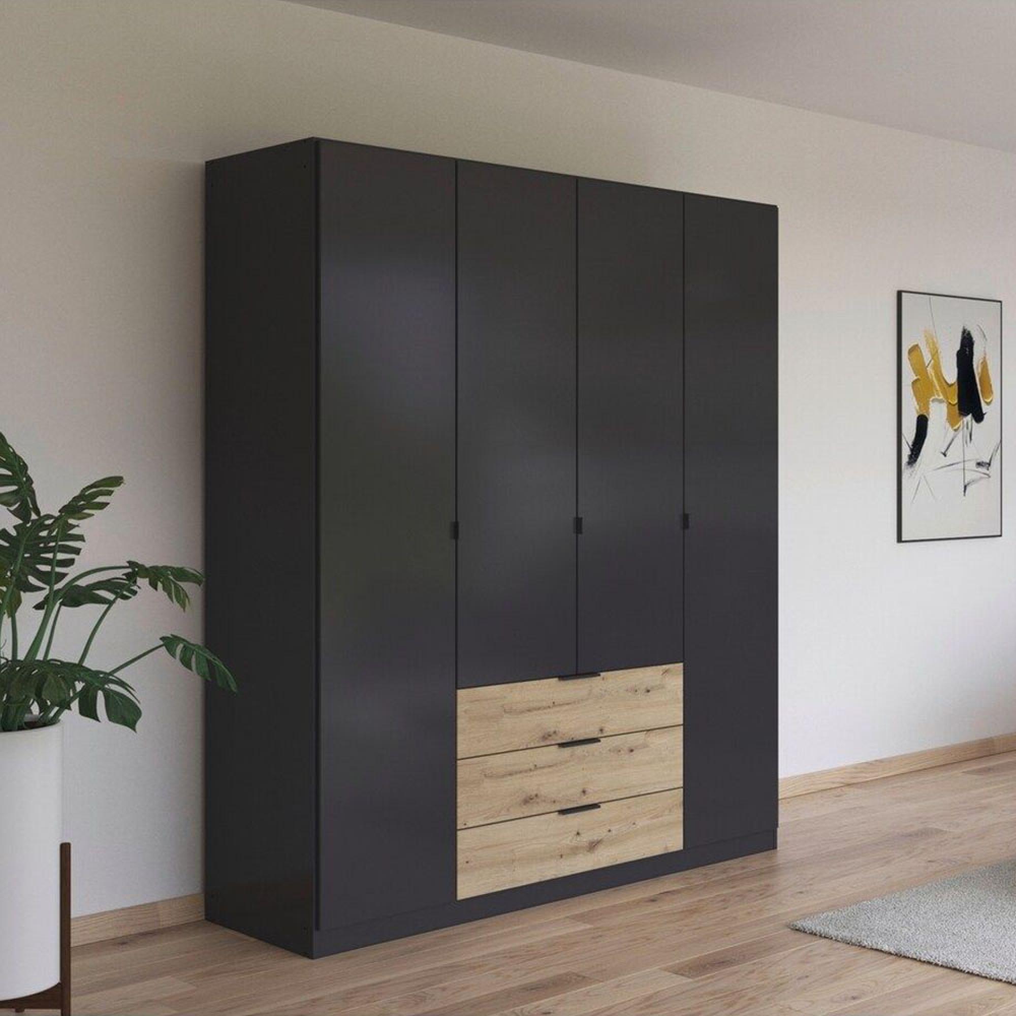 Rauch Davoa 181cm 4 Door Wardrobe - Metallic Dark Grey and Artisan Oak