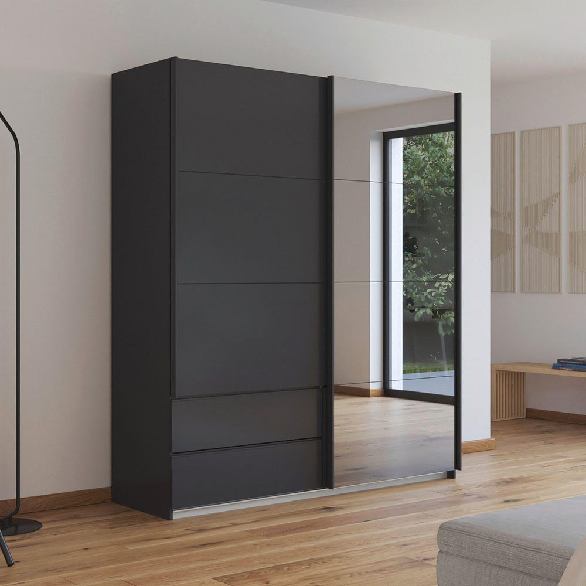 Rauch Elara 181cm 2 Door Combi Sliding Wardrobe - Metallic Dark Grey and Grey Mirror