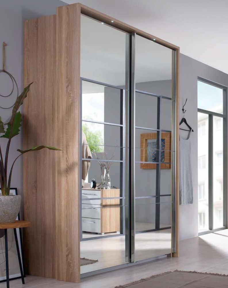 Rauch Ellesse 226cm Sonoma Oak 2 Door Full Mirrored  Sliding Wardrobe