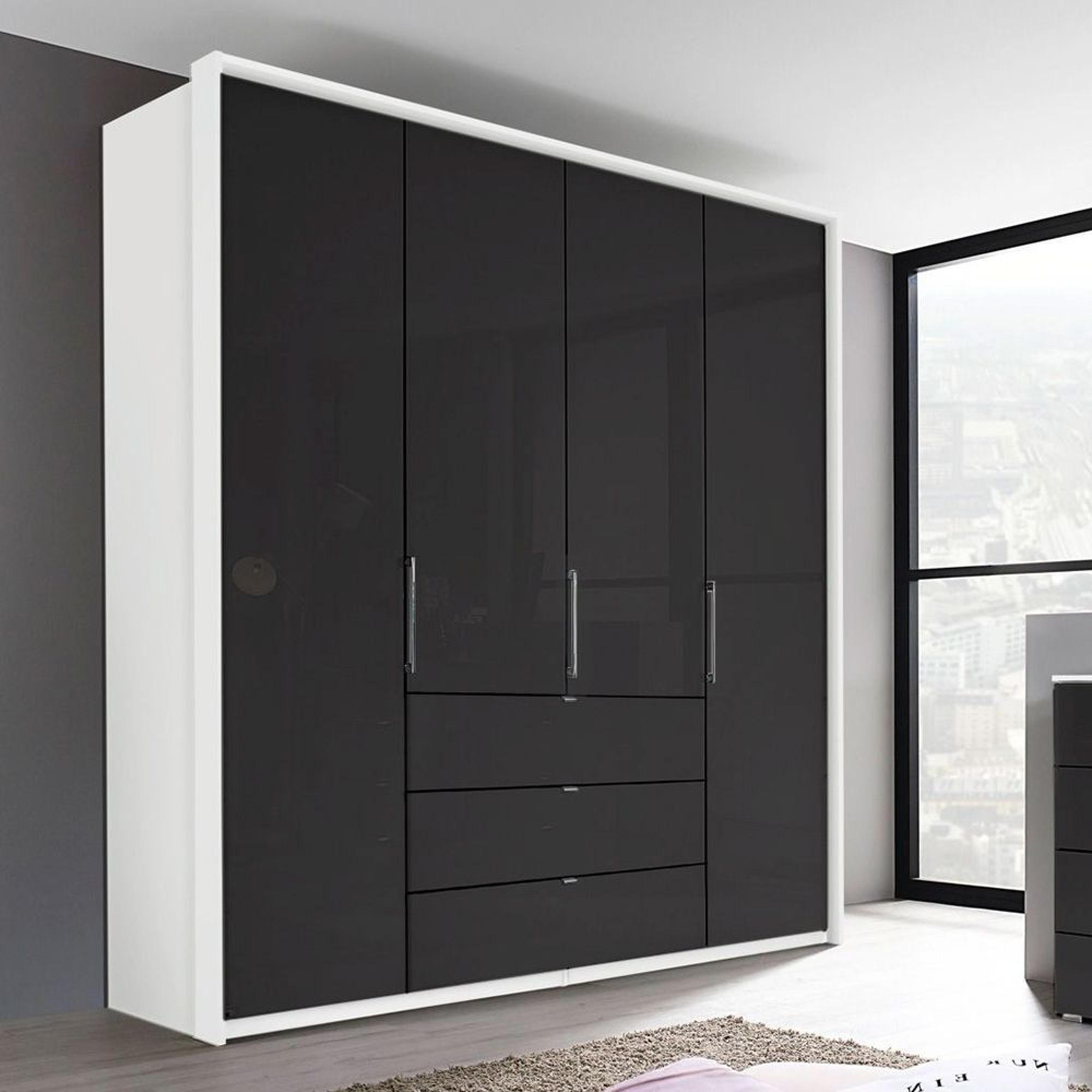 Rauch Erimo 204cm 4 Door Wardrobe with 3 Drawer - Alpine White and Basalt Glass