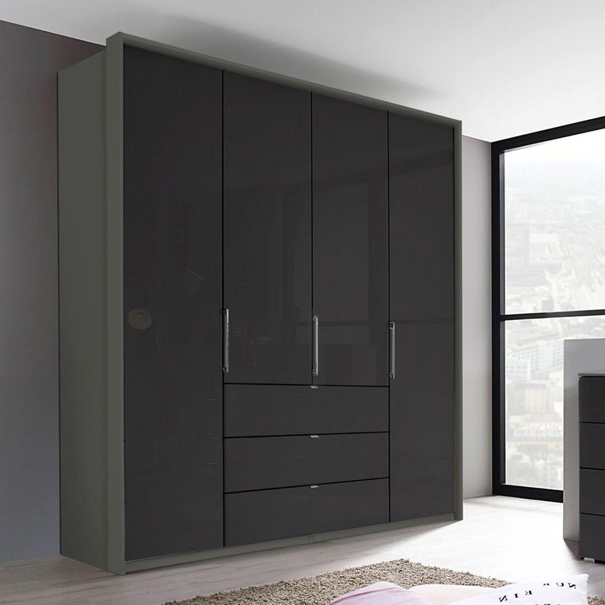 Rauch Erimo 204cm 4 Door Wardrobe with 3 Drawer - Graphite and Basalt Glass