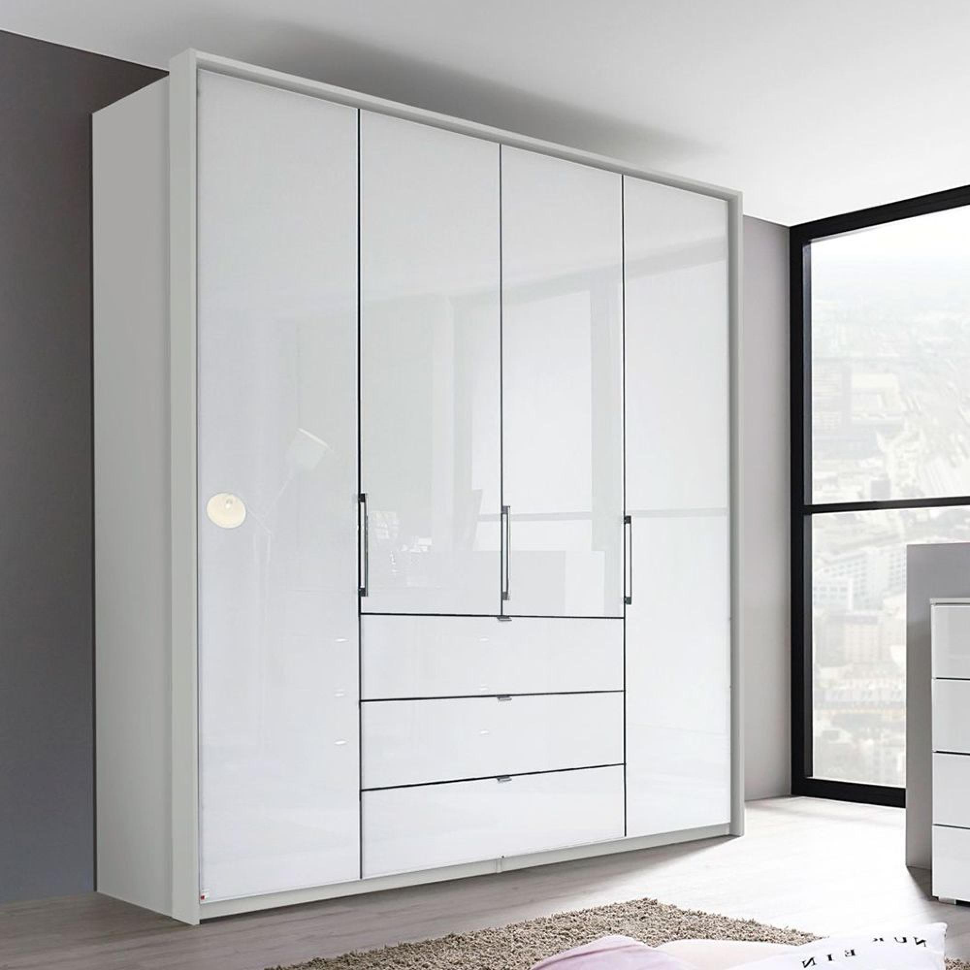 Rauch Erimo 204cm 4 Door Wardrobe with 3 Drawer - Silk Grey and Crystal White Glass