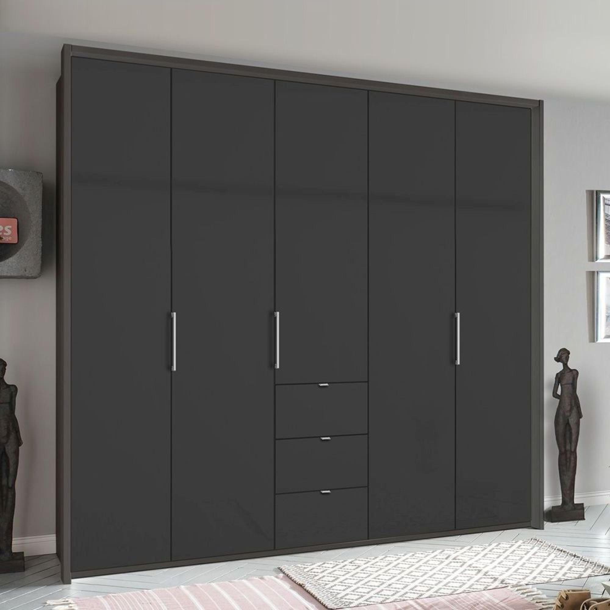 Rauch Erimo 254cm 5 Door Wardrobe with 3 Drawer - Graphite and Basalt Glass