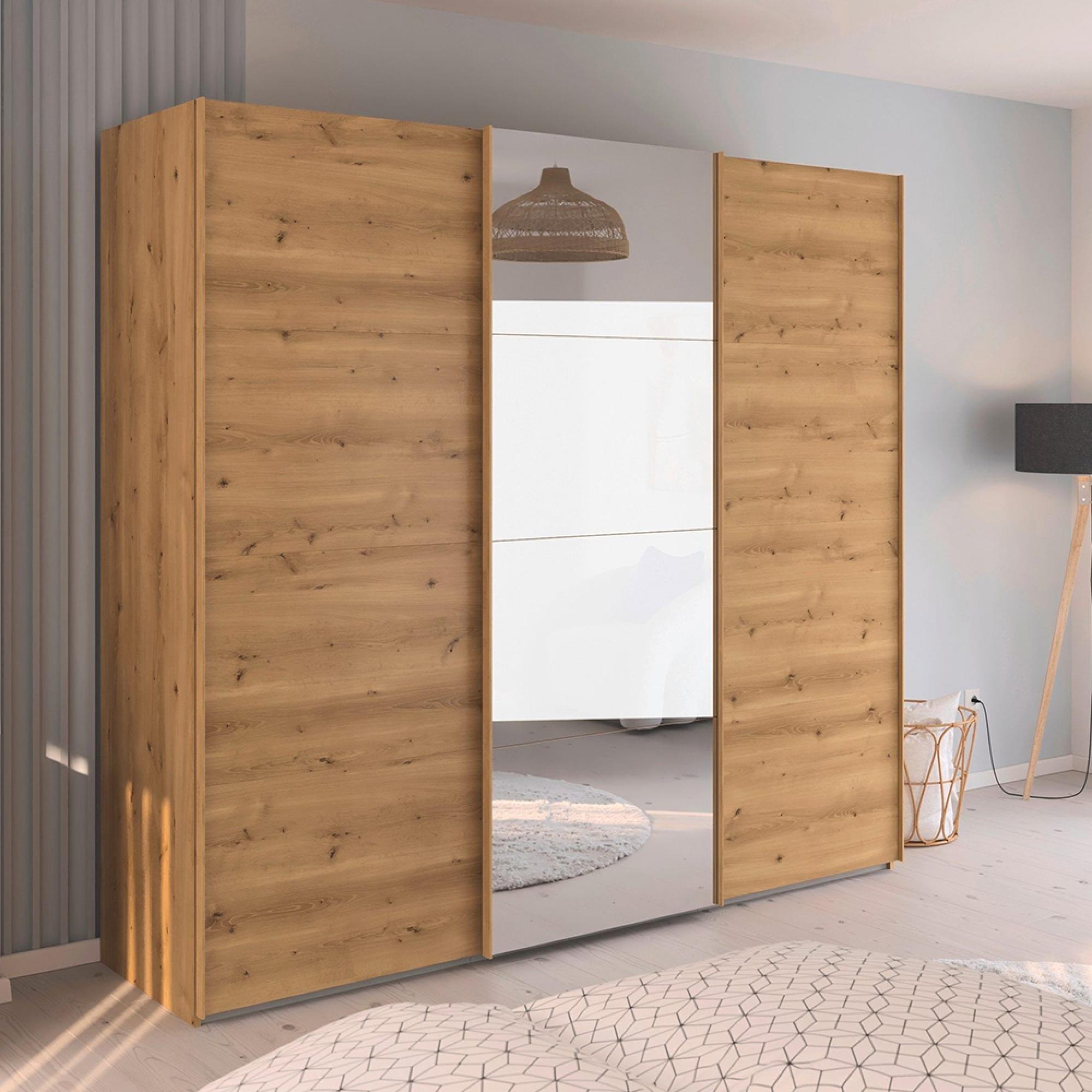 Rauch Evelyn 242cm 3 Door Sliding Wardrobe with Mirror - Wild Oak