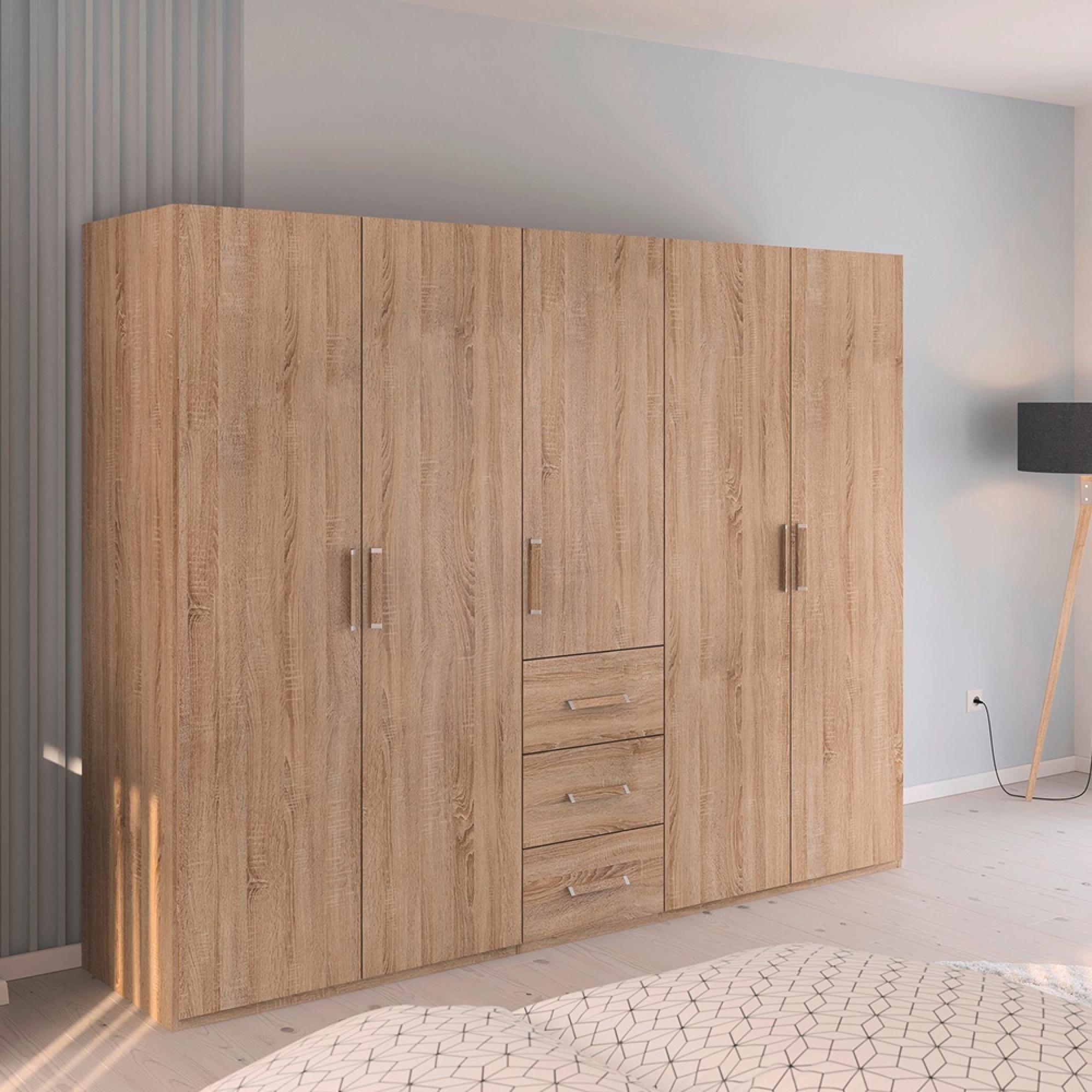 Rauch Evelyn 251cm 5 Door Wardrobe with Drawer - H 197cm - Sonoma Oak