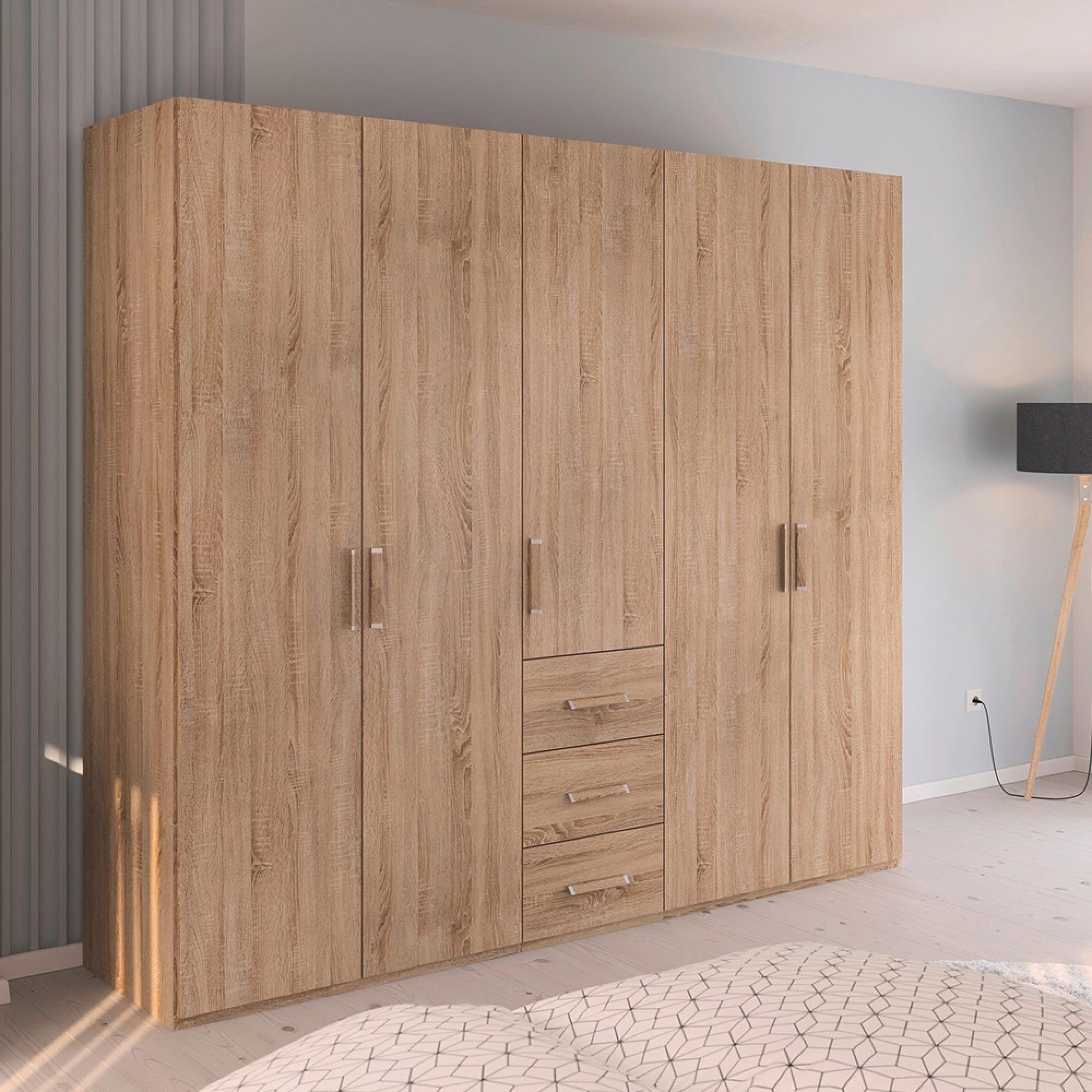 Rauch Evelyn 251cm 5 Door Wardrobe with Drawer - H 223cm - Sonoma Oak