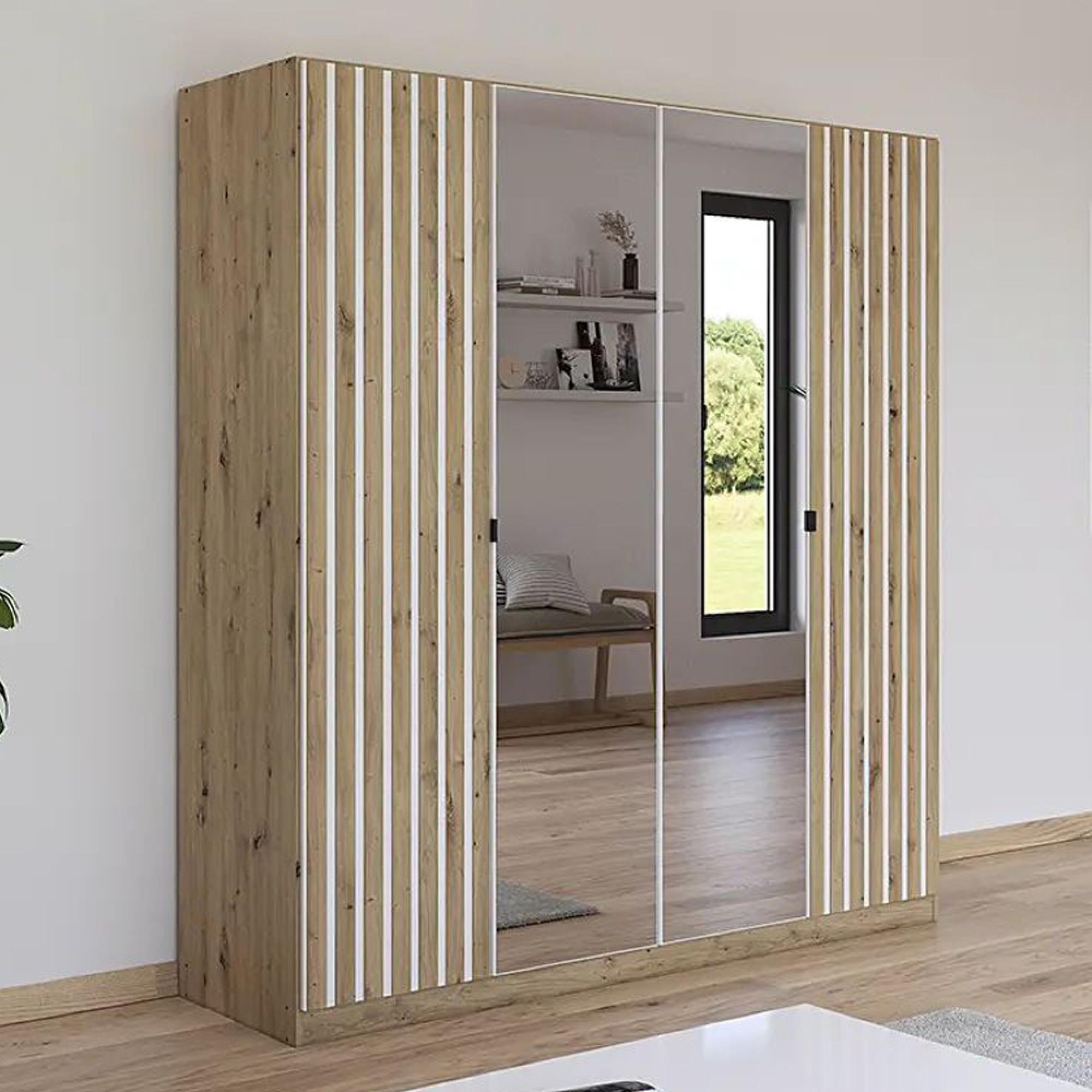 Rauch Genua 181cm 4 Door Wardrobe with Mirror - Artisan Oak and Alpine White