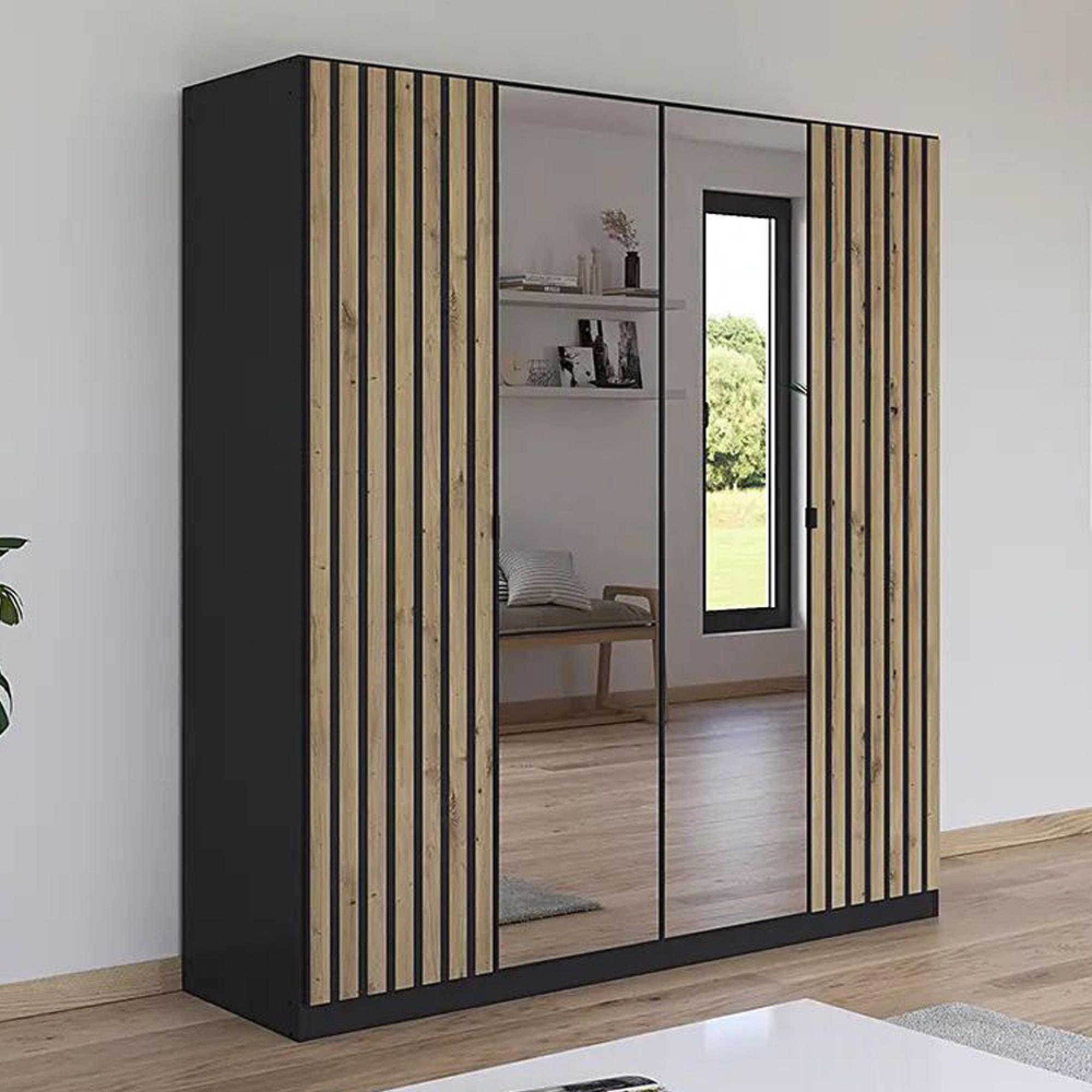 Rauch Genua 181cm 4 Door Wardrobe with Mirror - Metallic Dark Grey and Artisan Oak