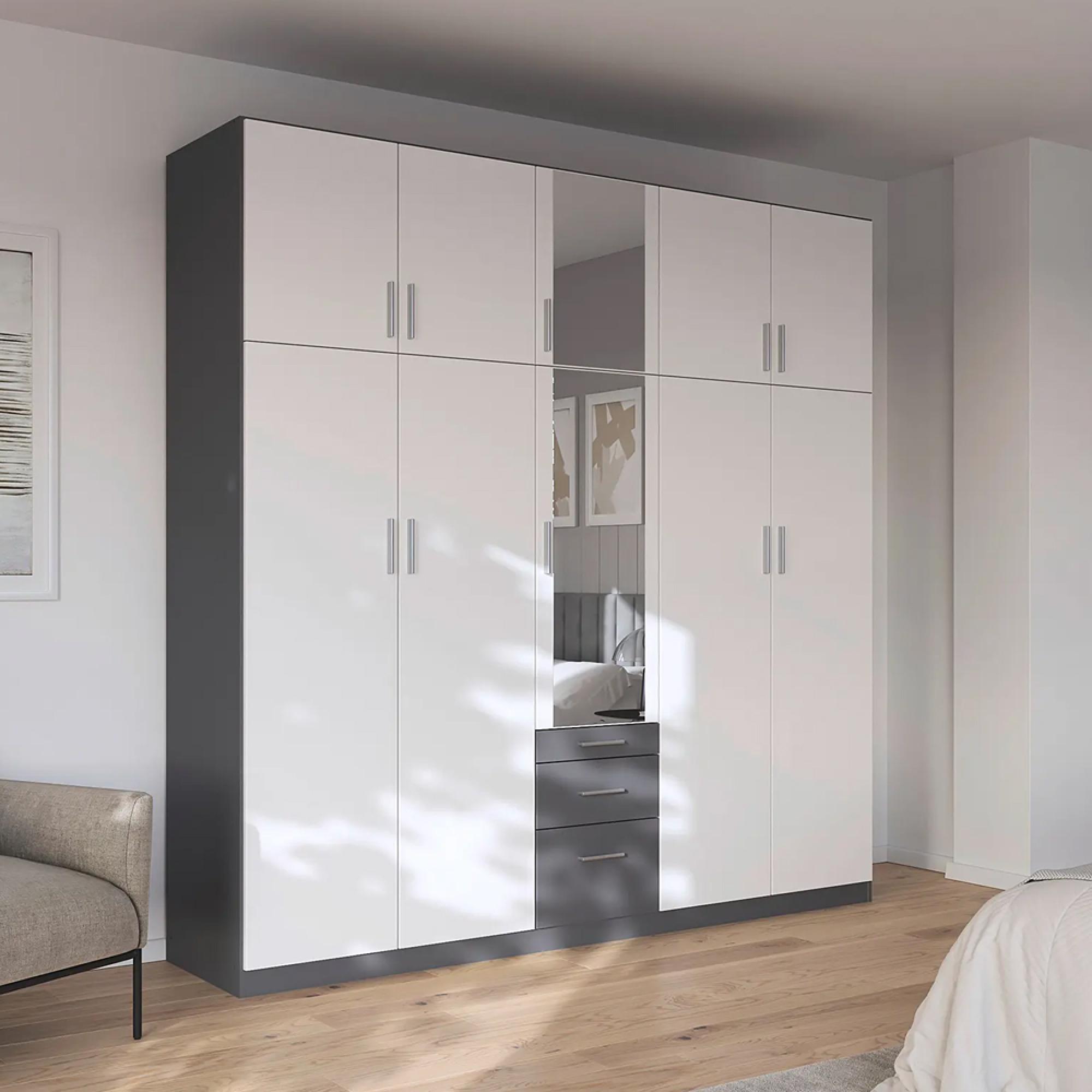 Rauch Hildesheim Extra 231cm 10 Door Combi Wardrobe - Metallic Dark Grey and Alpine White
