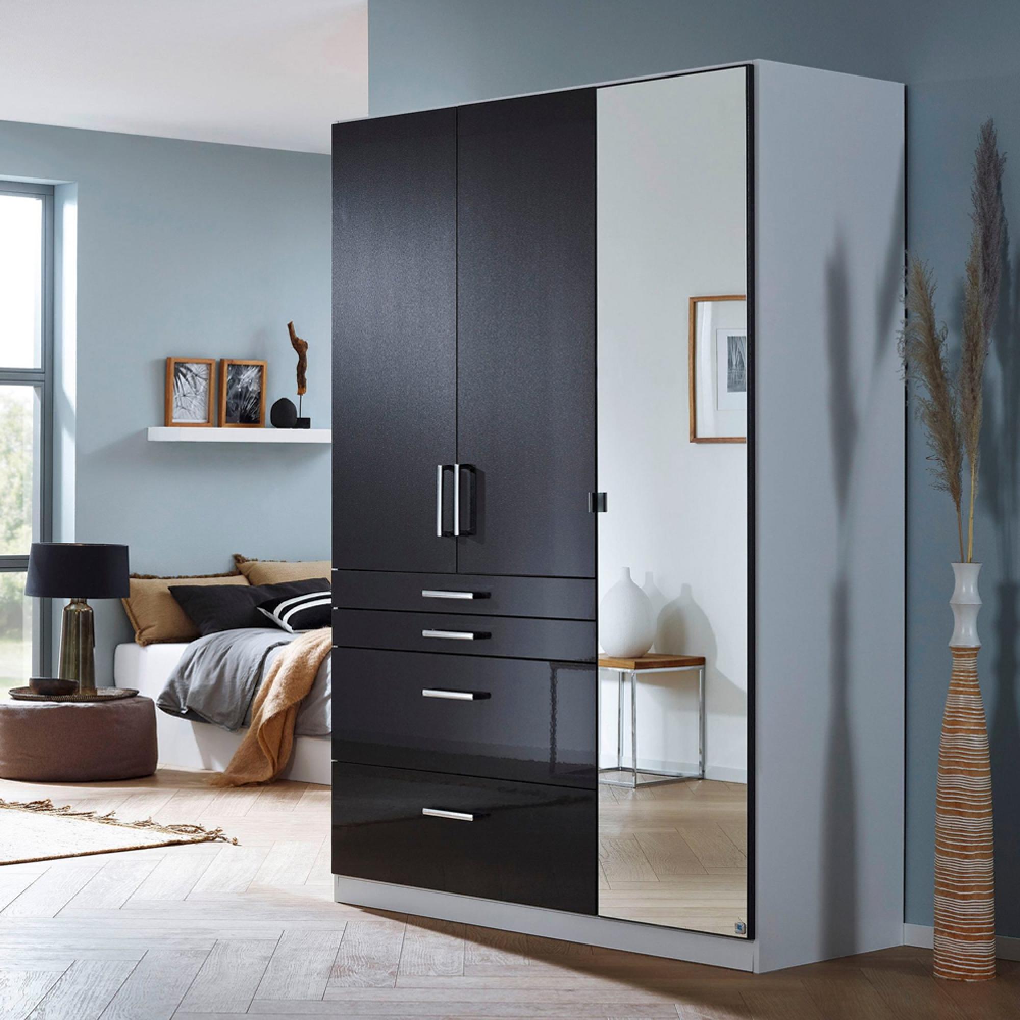 Rauch Homburg 136cm 3 Door Combi Wardrobe - Alpine White and High Gloss Grey