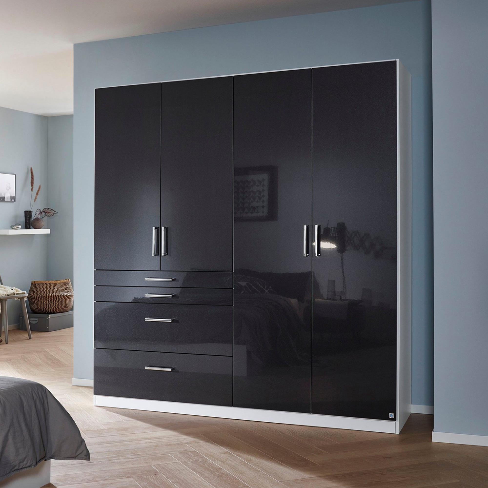 Rauch Homburg 181cm 4 Door Wardrobe with Drawer - Alpine White and High Gloss Grey