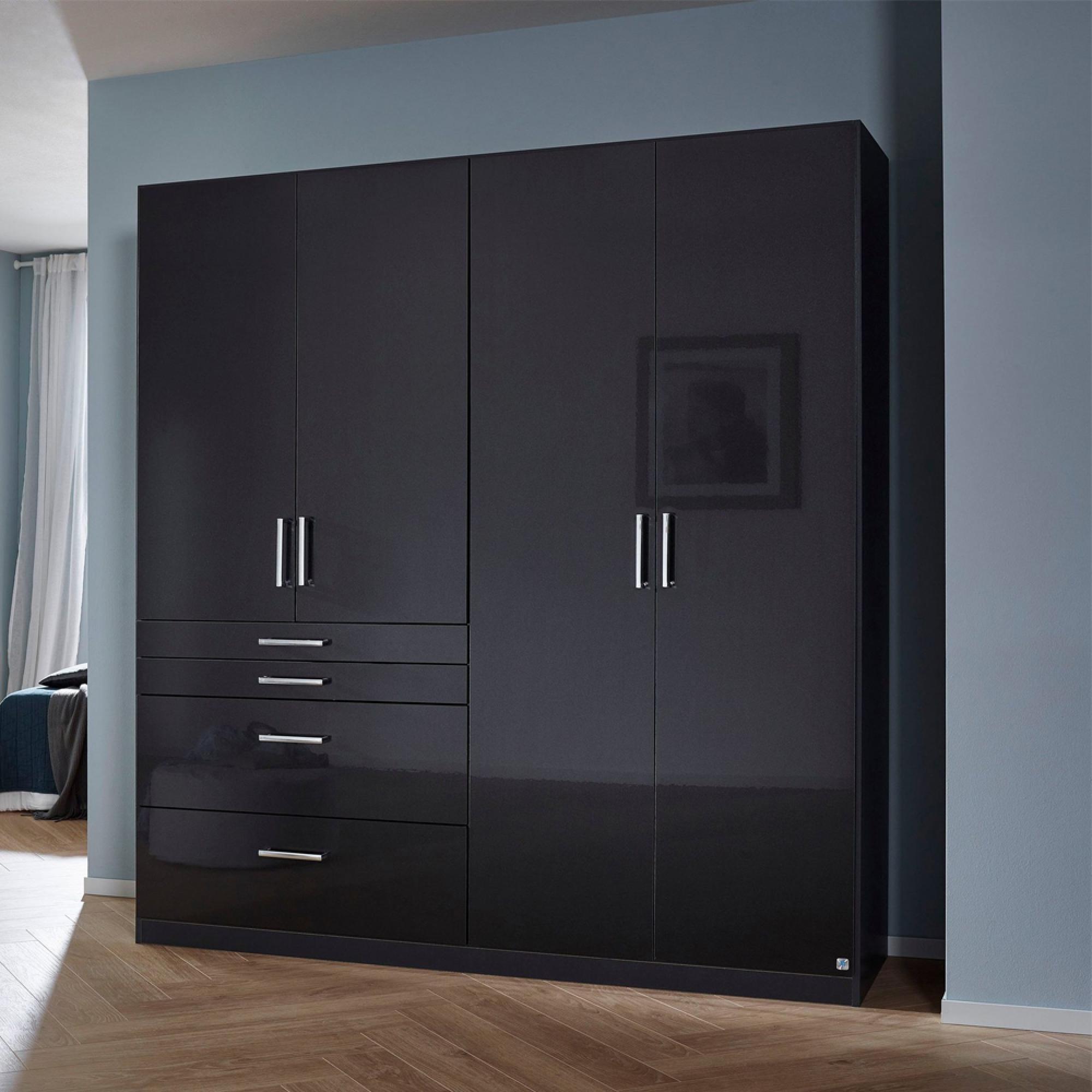 Rauch Homburg 181cm 4 Door Wardrobe with Drawer - Metallic Dark Grey and High Gloss Grey