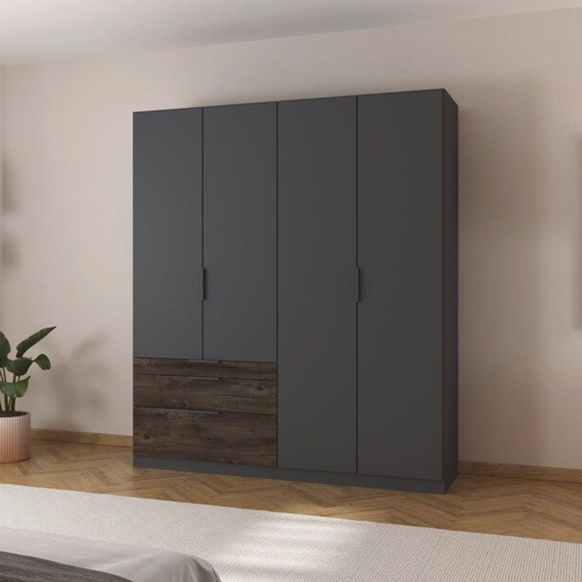 Rauch Koda 181cm 4 Door Wardrobe with RHF Drawers - Metallic Dark Grey