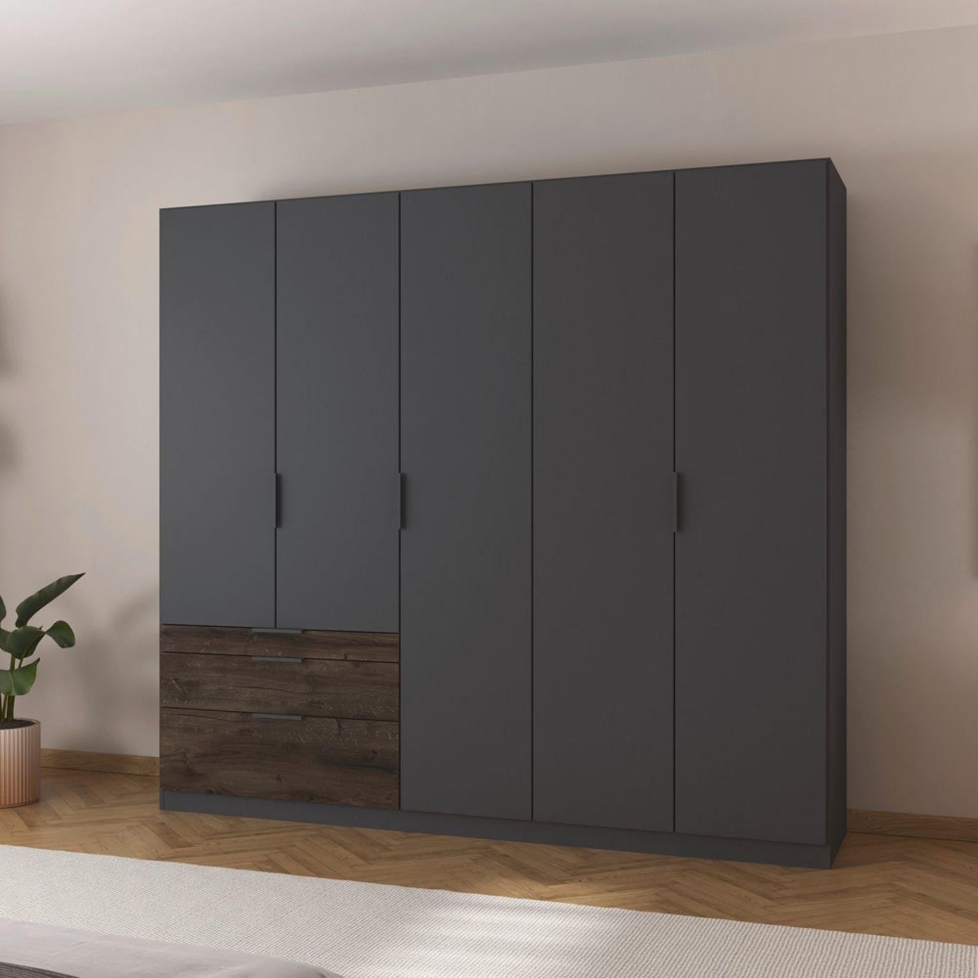 Rauch Koda 226cm 5 Door Wardrobe with RHF Drawers - Metallic Dark Grey