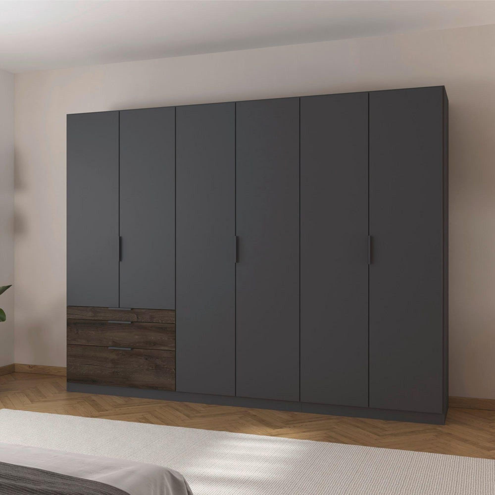 Rauch Koda 271cm 6 Door Wardrobe with RHF Drawers - Metallic Dark Grey