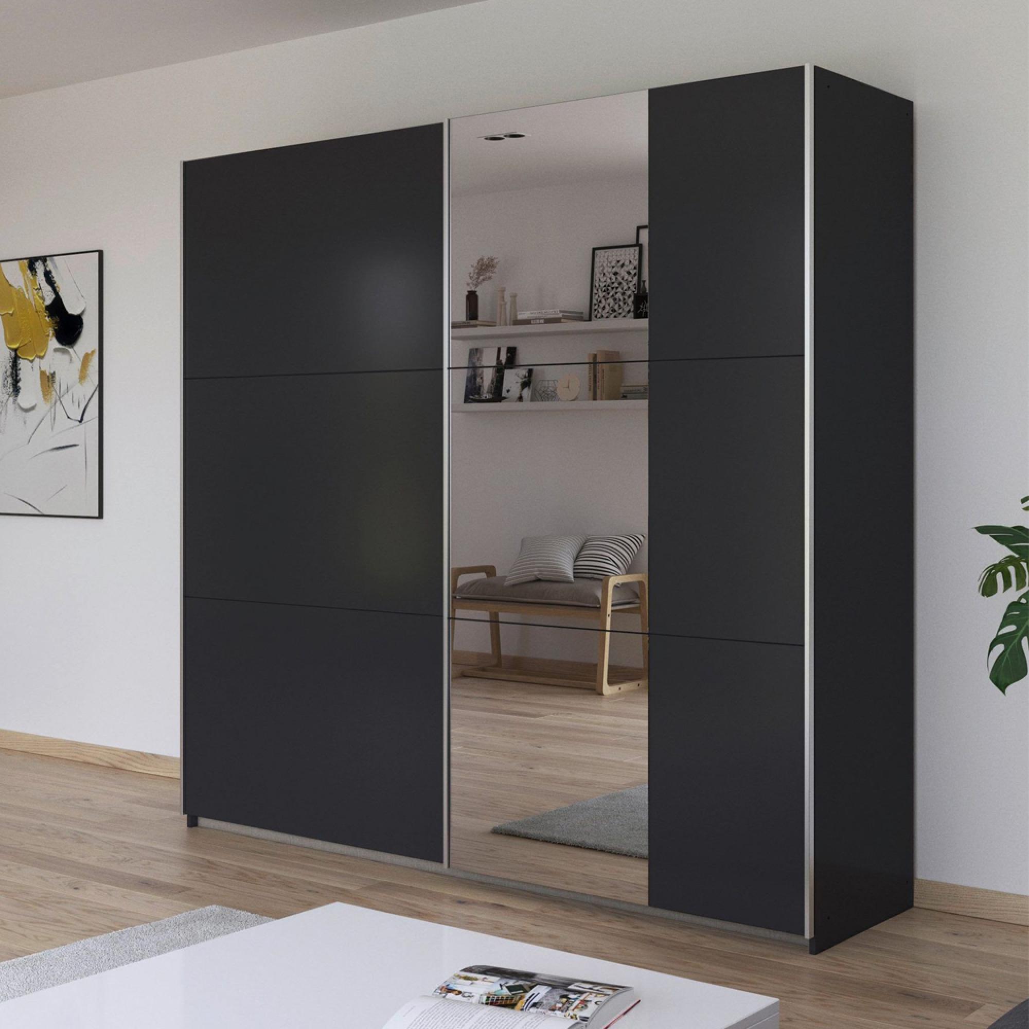 Rauch Kronach 218cm 2 Door Sliding Wardrobe with Mirror - Metallic Dark Grey