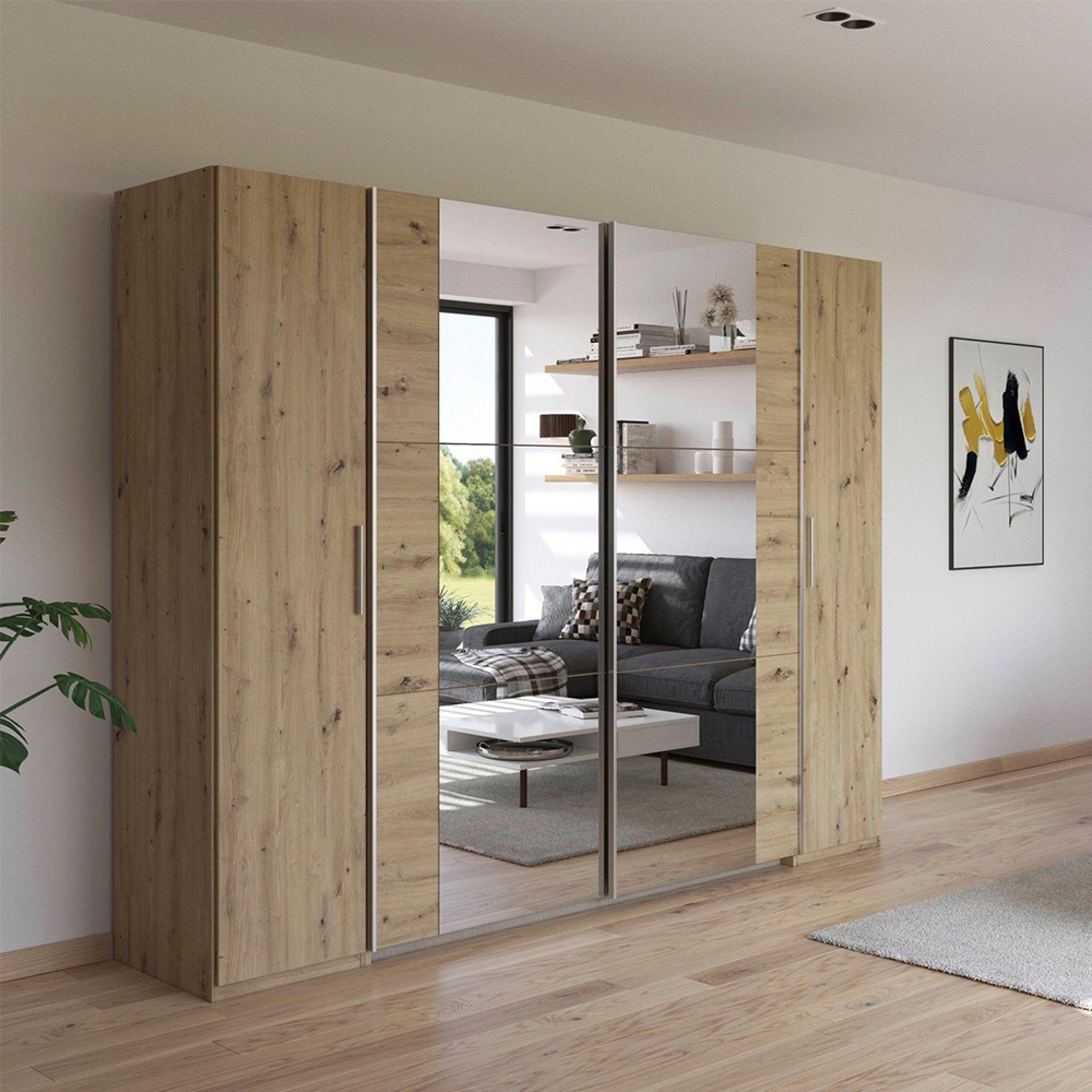 Rauch Kronach 268cm 4 Door Wardrobe with Mirror - Artisan Oak