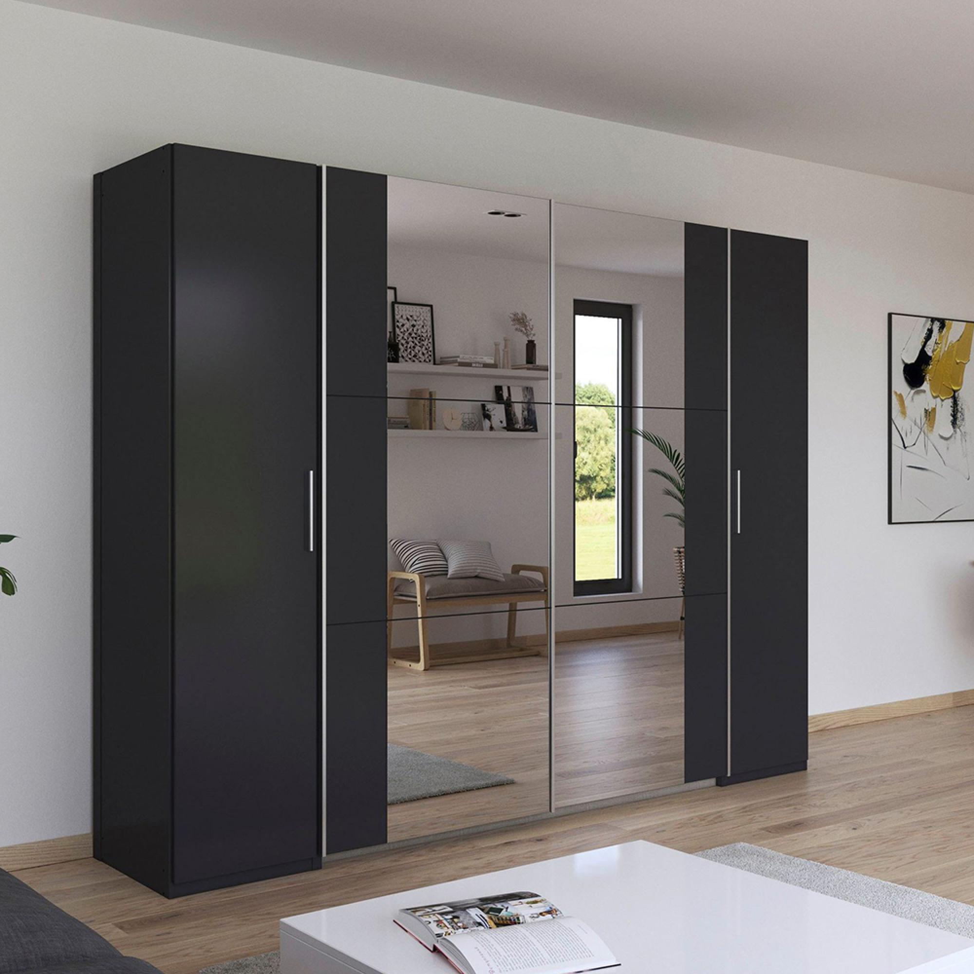 Rauch Kronach 268cm 4 Door Wardrobe with Mirror - Metallic Dark Grey