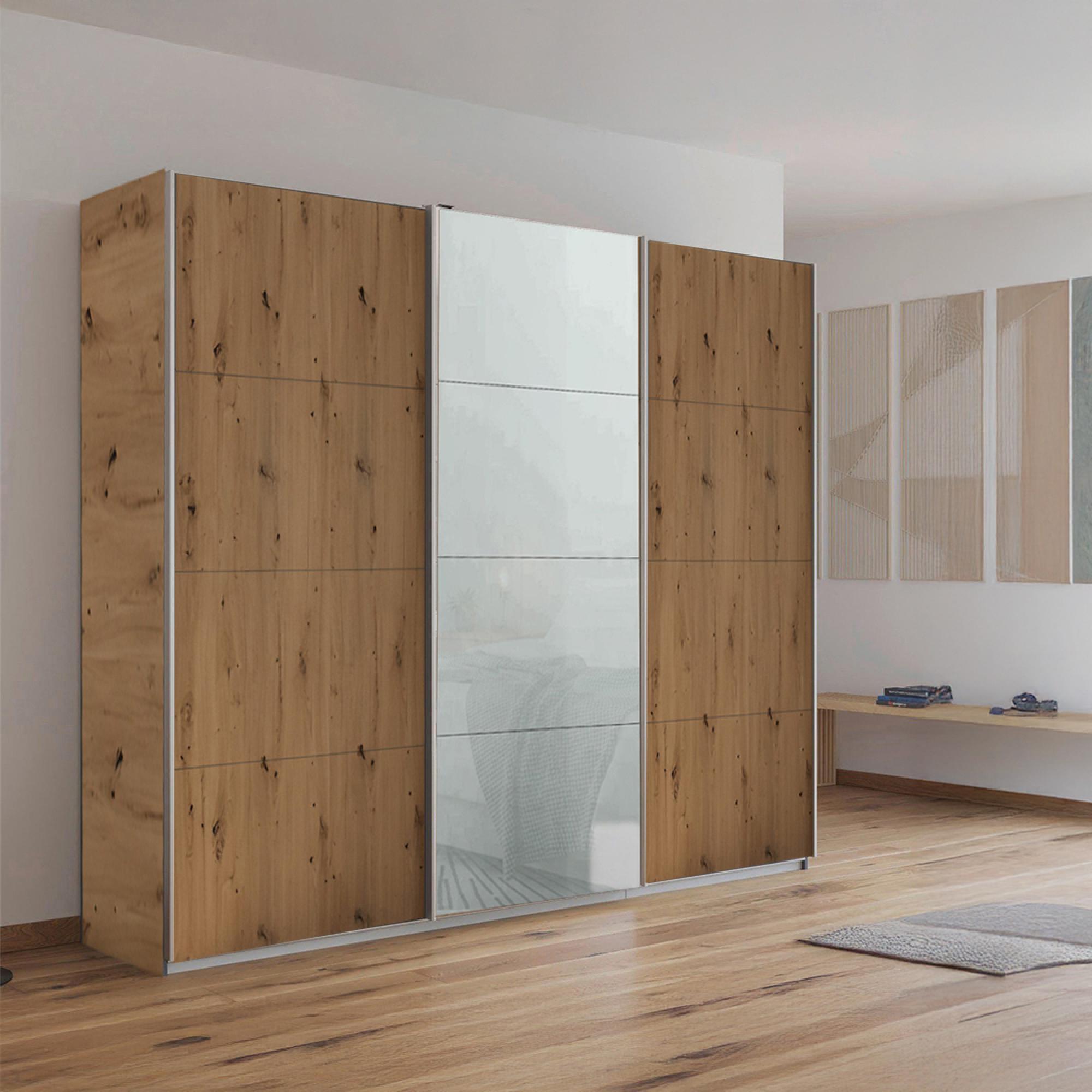 Rauch Kulmbach 203cm 3 Door Sliding Wardrobe - Artisan Oak and Silk Grey Glass Front