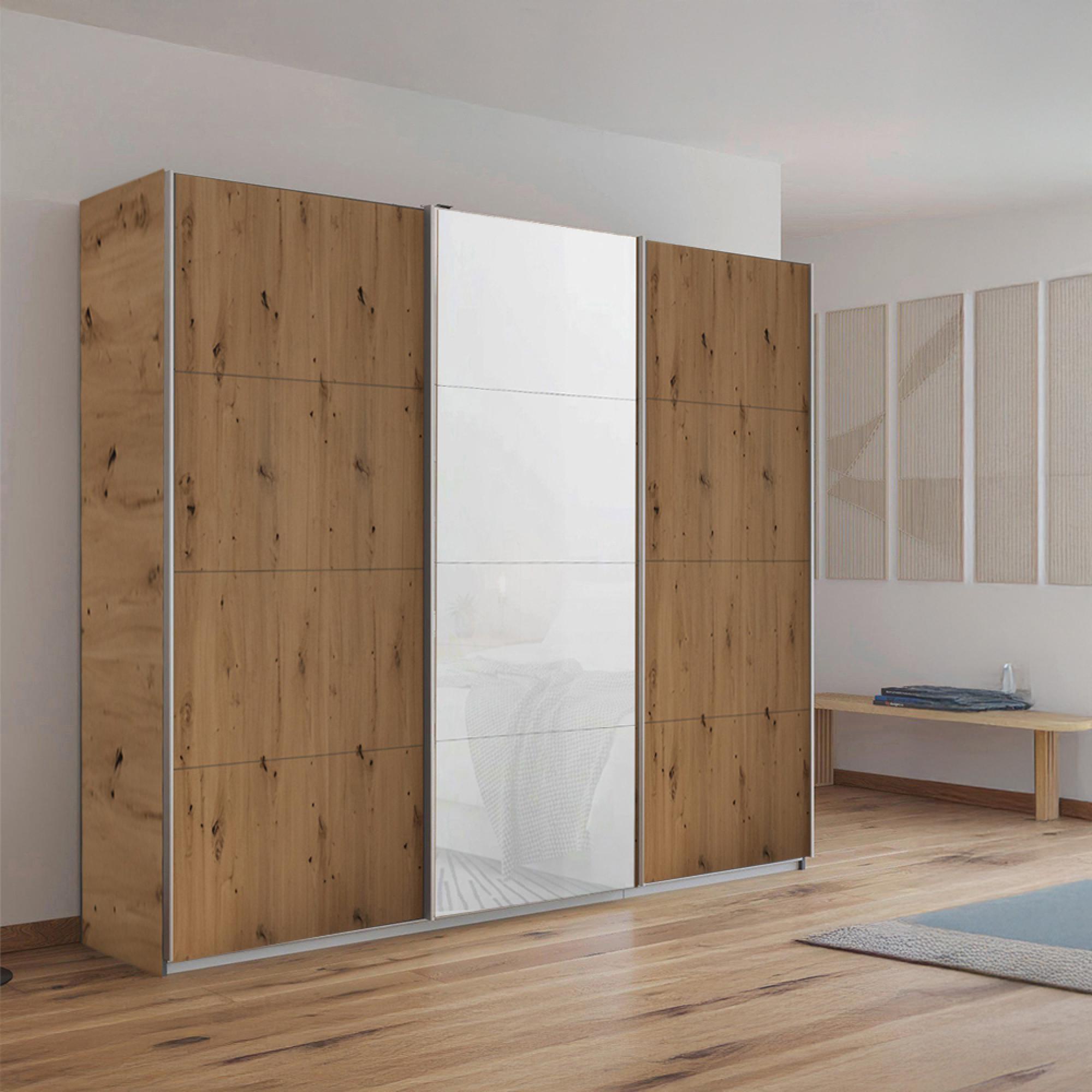 Rauch Kulmbach 203cm 3 Door Sliding Wardrobe - Artisan Oak and White Glass Front