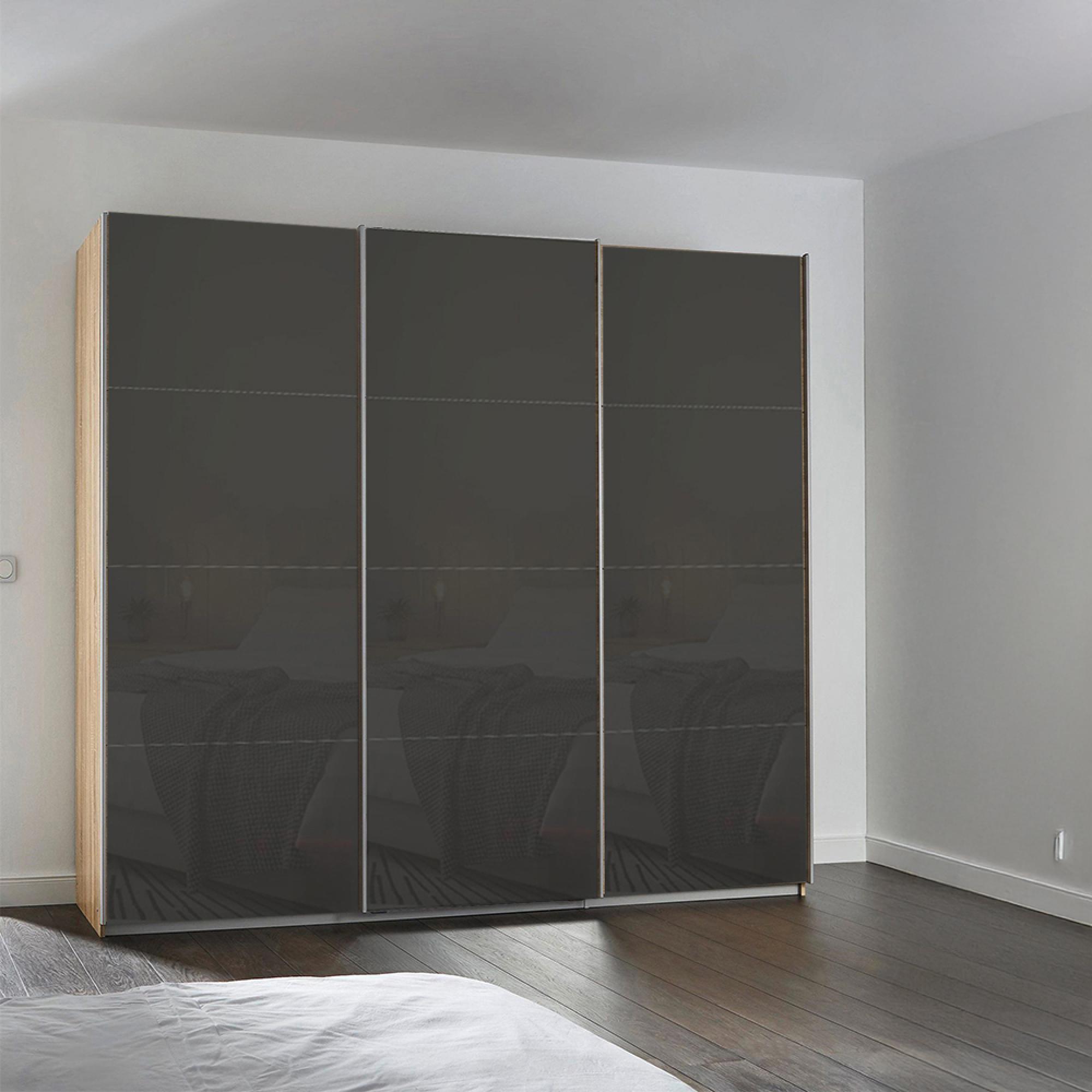 Rauch Kulmbach 203cm 3 Door Sliding Wardrobe - Sonoma Oak and Basalt Glass