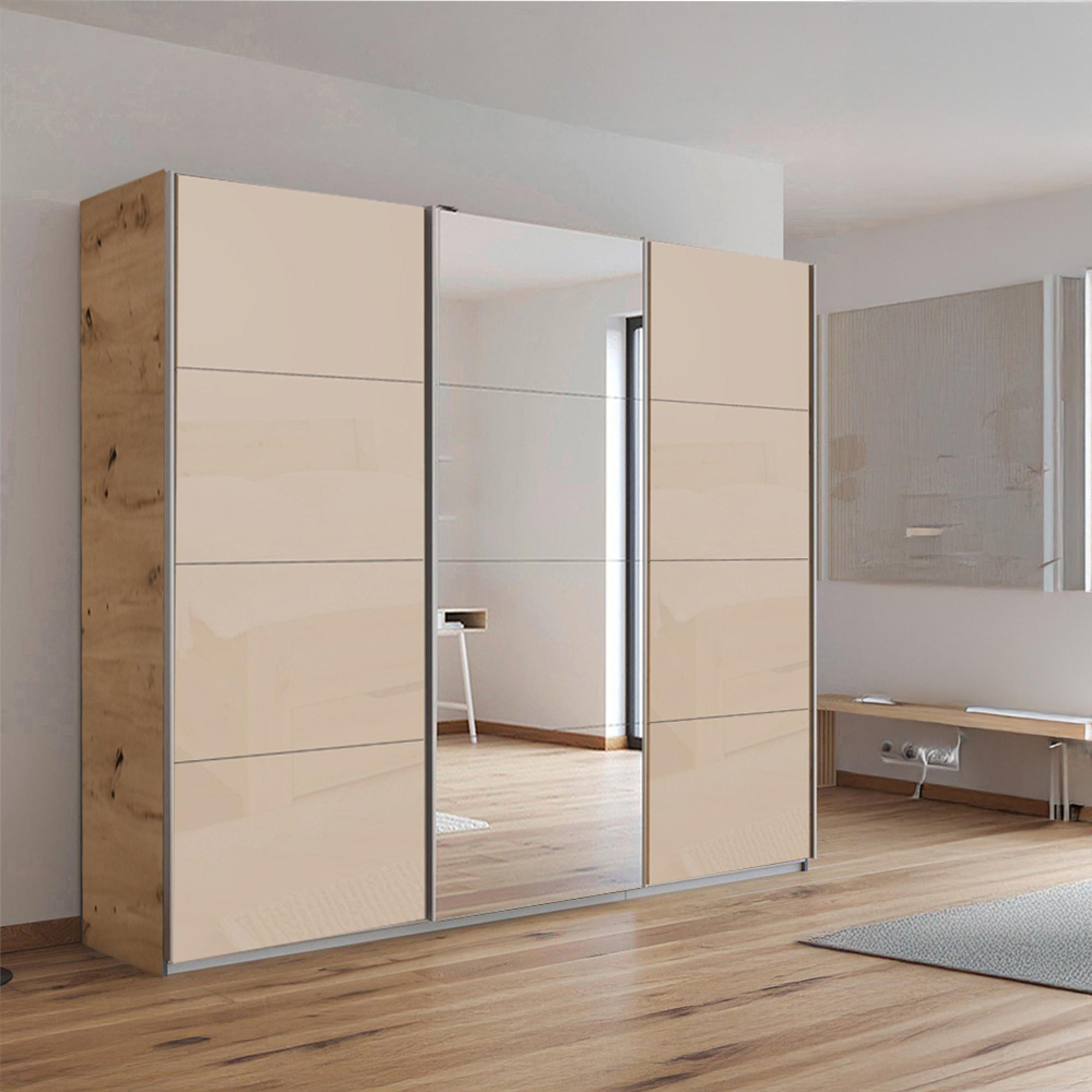 Rauch Kulmbach 203cm 3 Door Sliding Wardrobe with Mirror - Artisan Oak and Champagne Glass