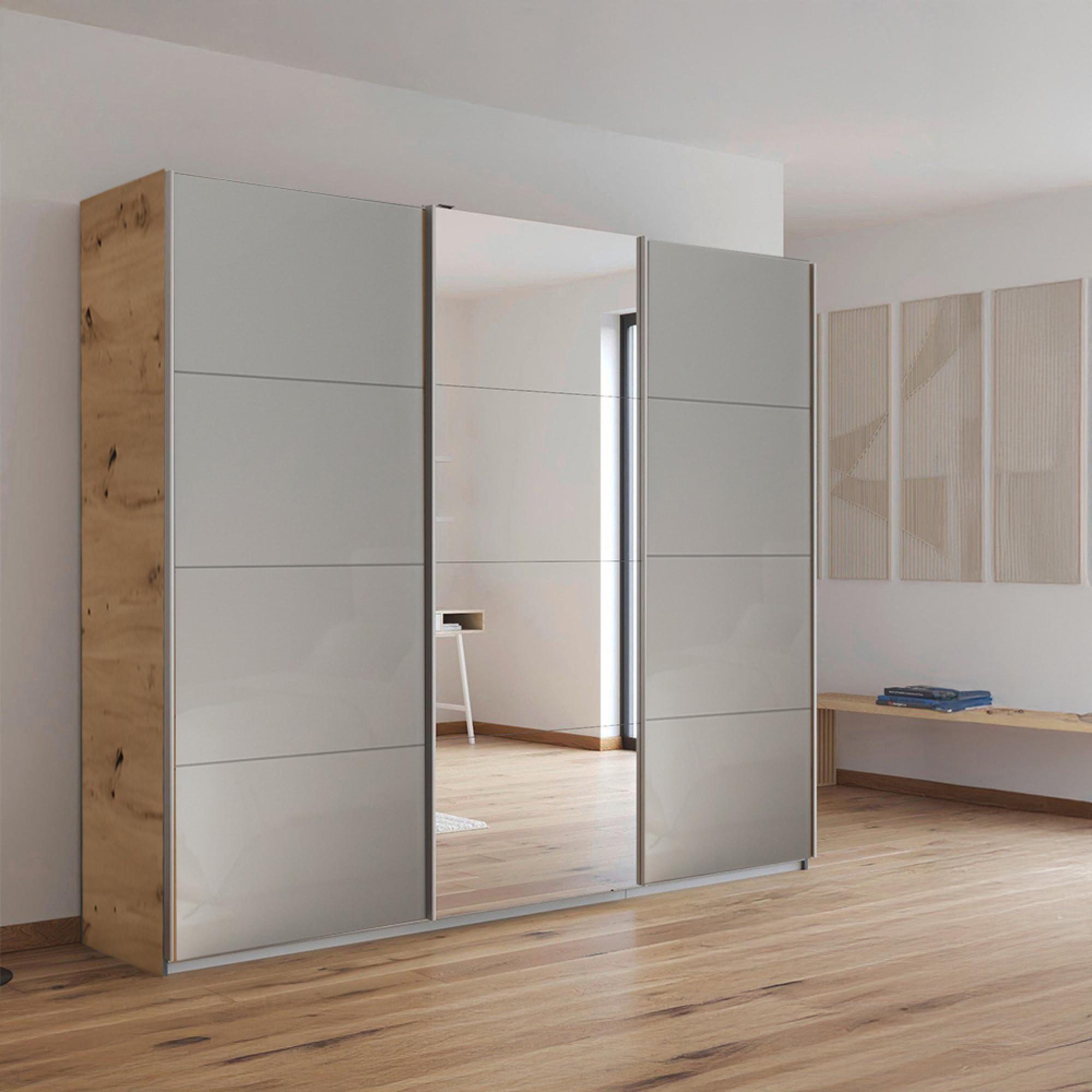 Rauch Kulmbach 203cm 3 Door Sliding Wardrobe with Mirror - Artisan Oak and Grey High Gloss