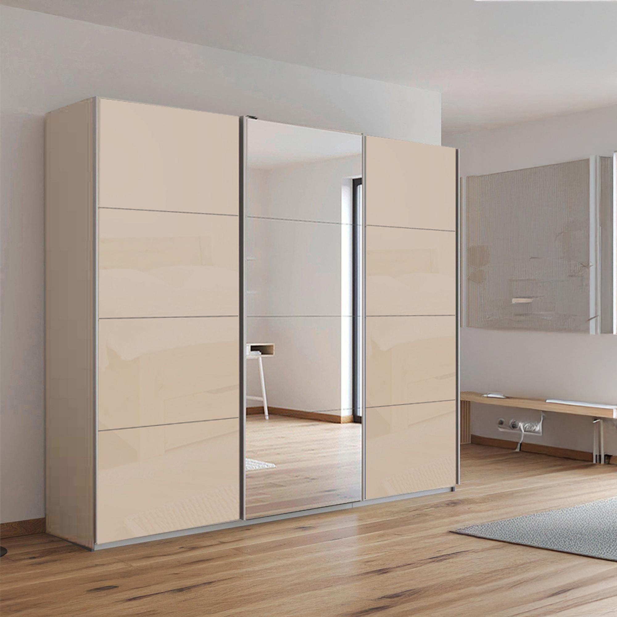 Rauch Kulmbach 203cm 3 Door Sliding Wardrobe with Mirror - Champagne and Champagne Glass