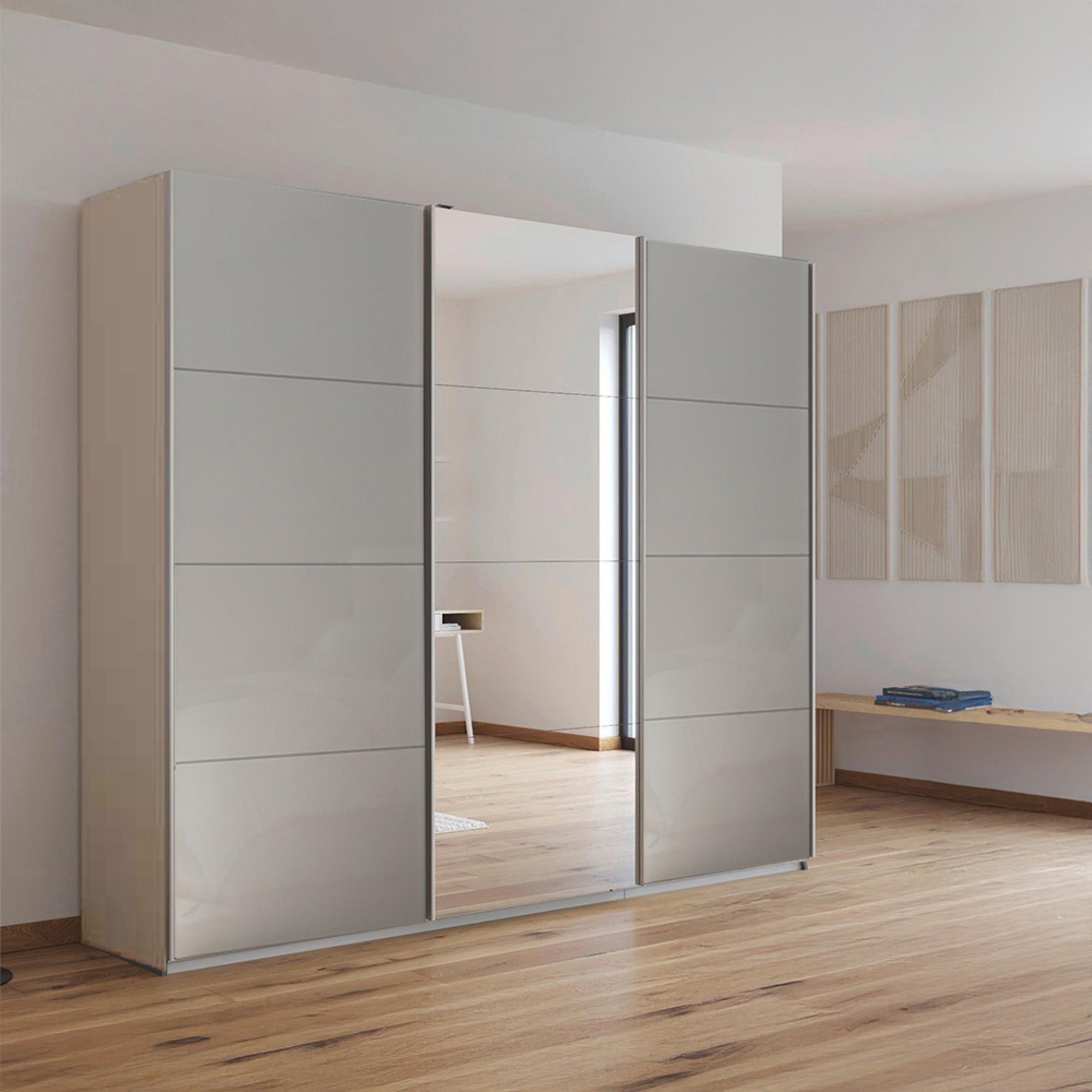 Rauch Kulmbach 203cm 3 Door Sliding Wardrobe with Mirror - Champagne and Grey High Gloss