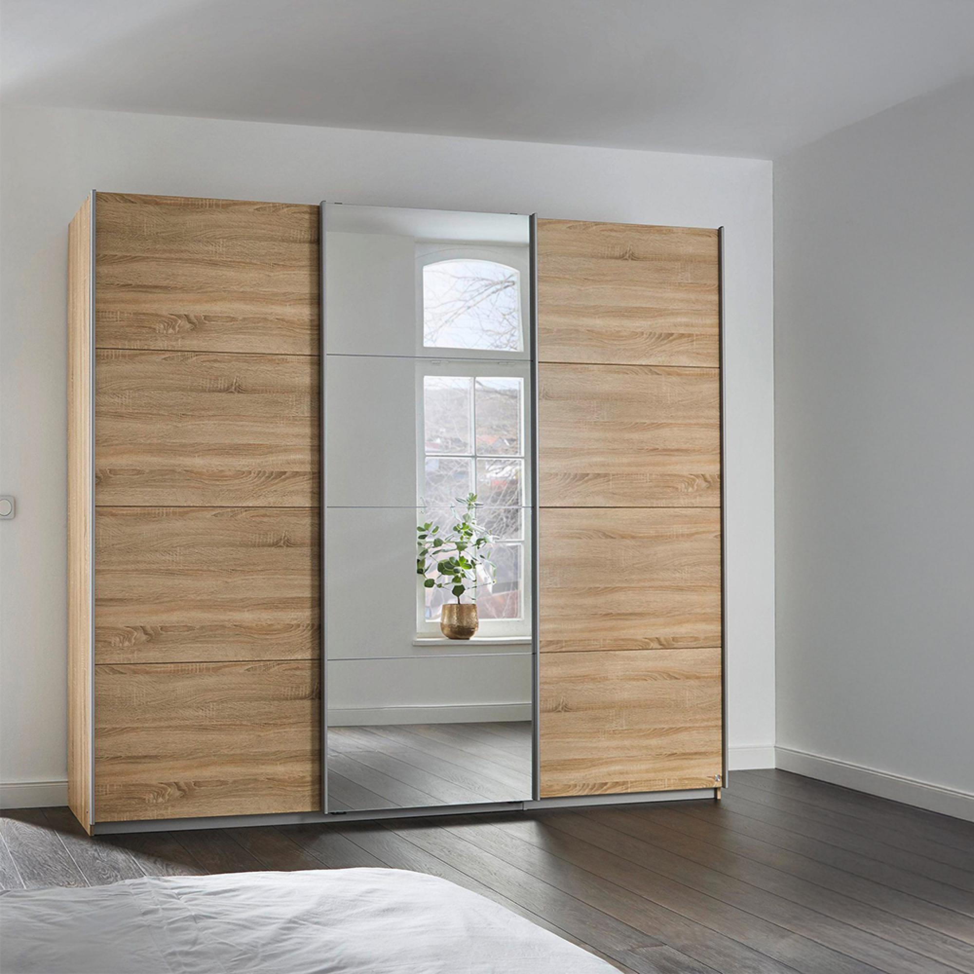 Rauch Kulmbach 203cm 3 Door Sliding Wardrobe with Mirror - Sonoma Oak