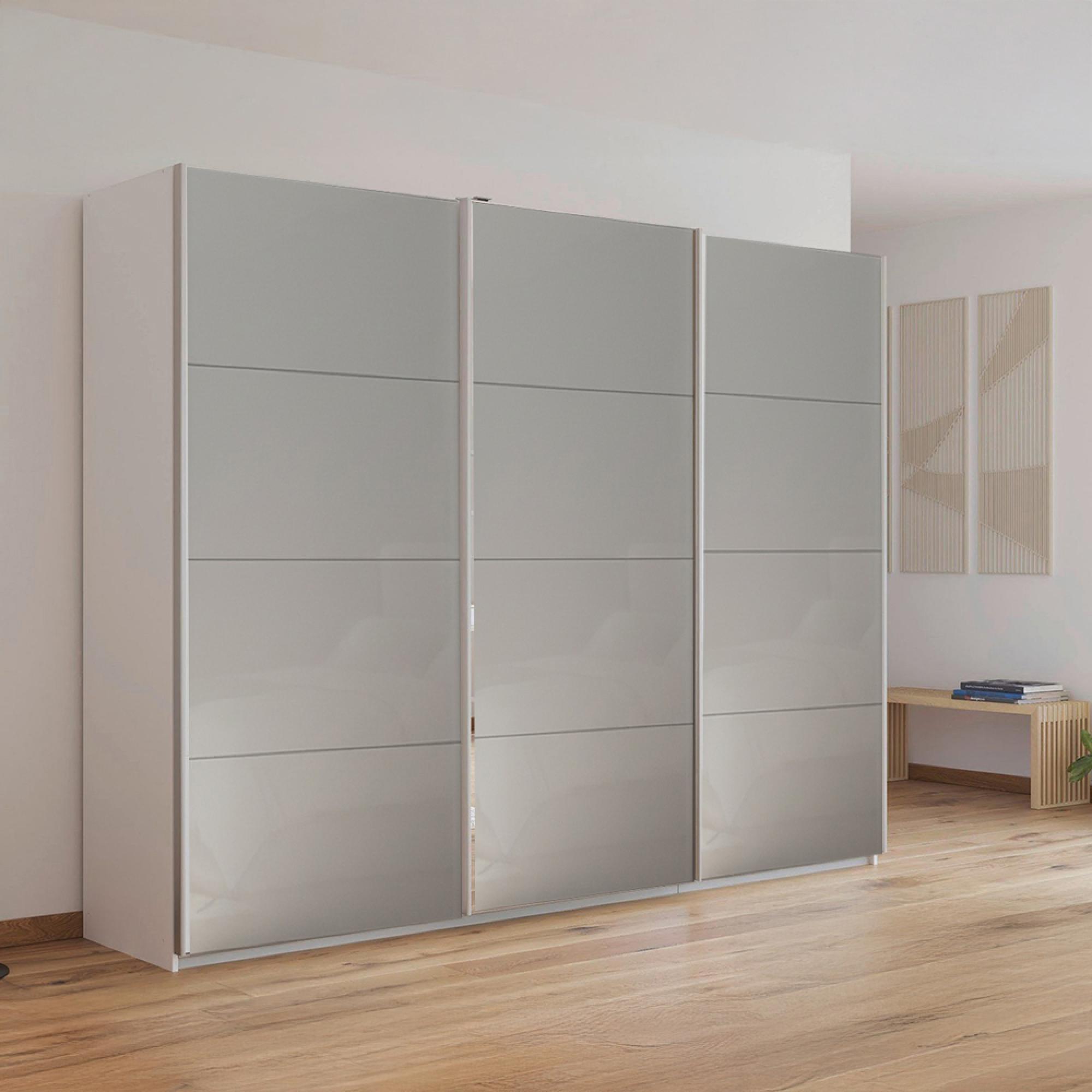 Rauch Kulmbach 271cm 3 Door Sliding Wardrobe - Alpine White and Grey High Gloss