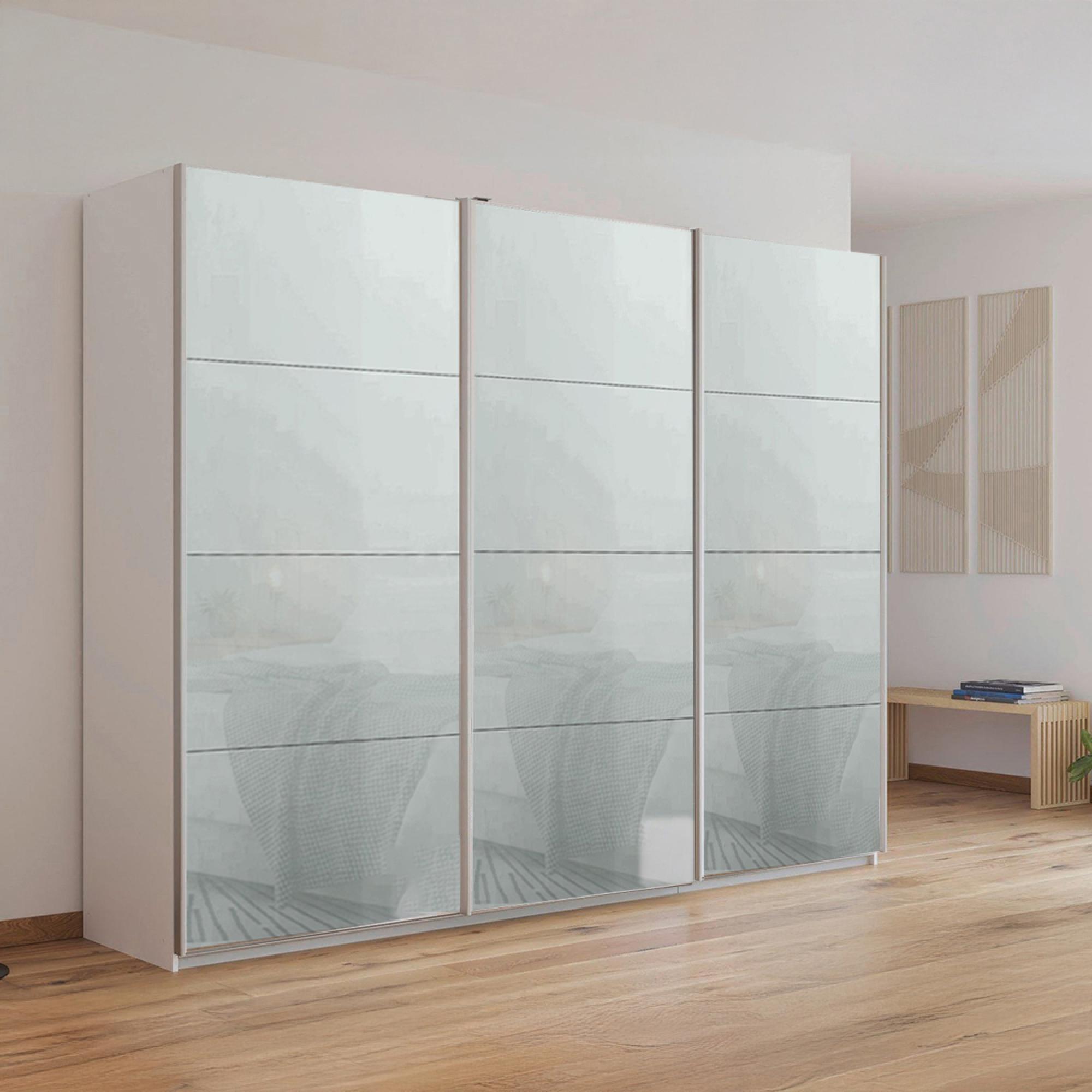 Rauch Kulmbach 271cm 3 Door Sliding Wardrobe - Alpine White and Silk Grey Glass