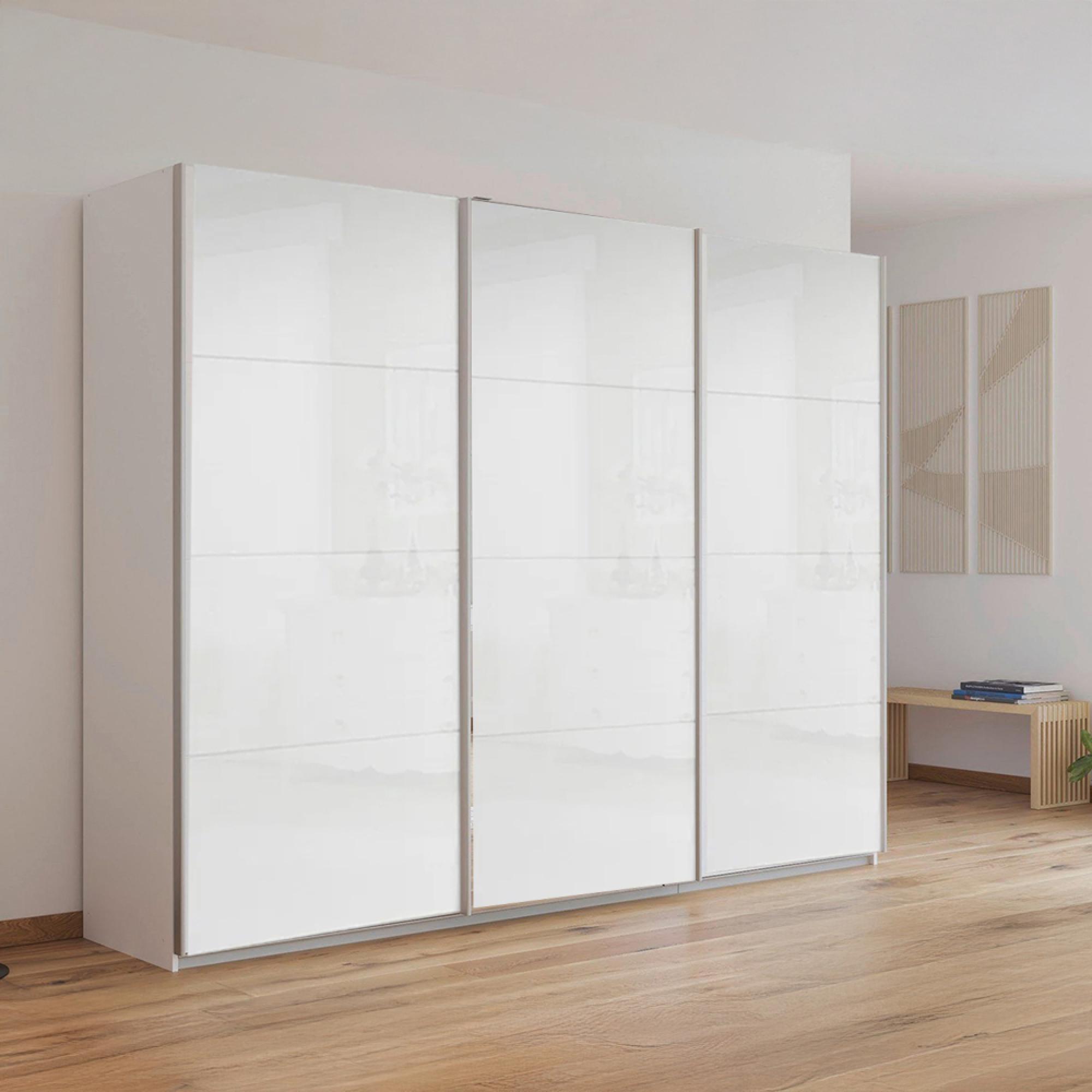 Rauch Kulmbach 271cm 3 Door Sliding Wardrobe - Alpine White and White High Gloss