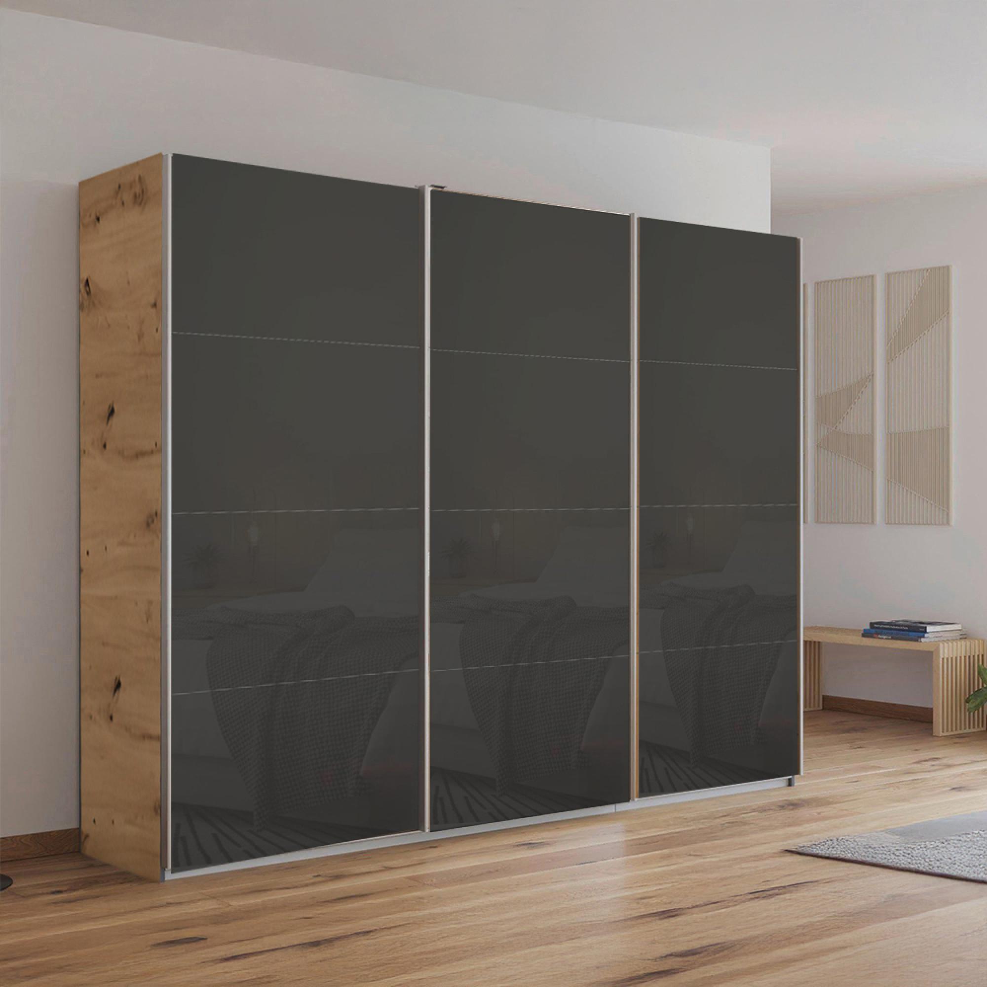 Rauch Kulmbach 271cm 3 Door Sliding Wardrobe - Artisan Oak and Basalt Glass