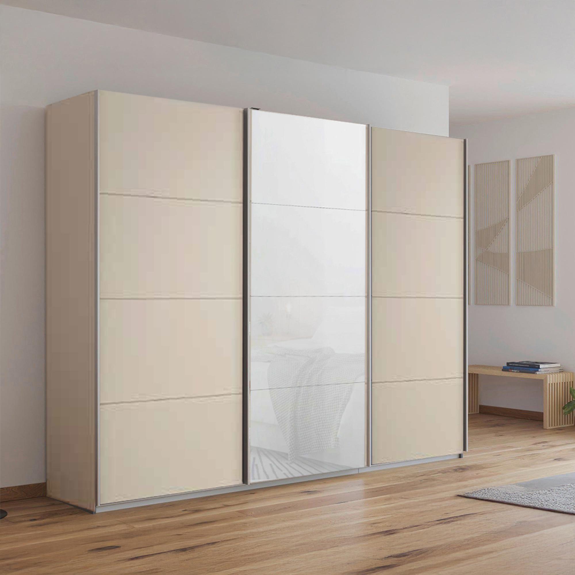 Rauch Kulmbach 271cm 3 Door Sliding Wardrobe - Champagne and White Glass Front