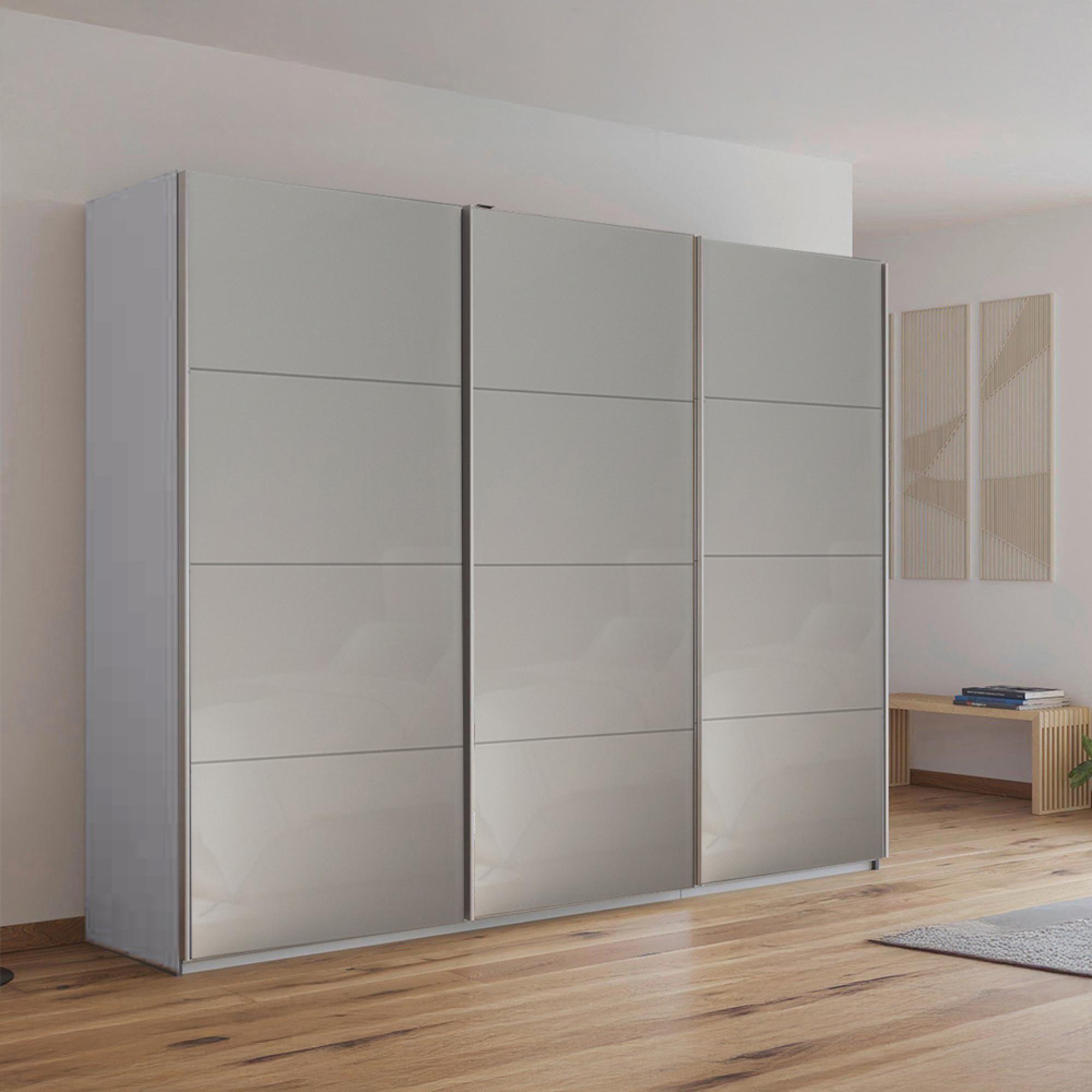 Rauch Kulmbach 271cm 3 Door Sliding Wardrobe - Silk Grey and Grey High Gloss