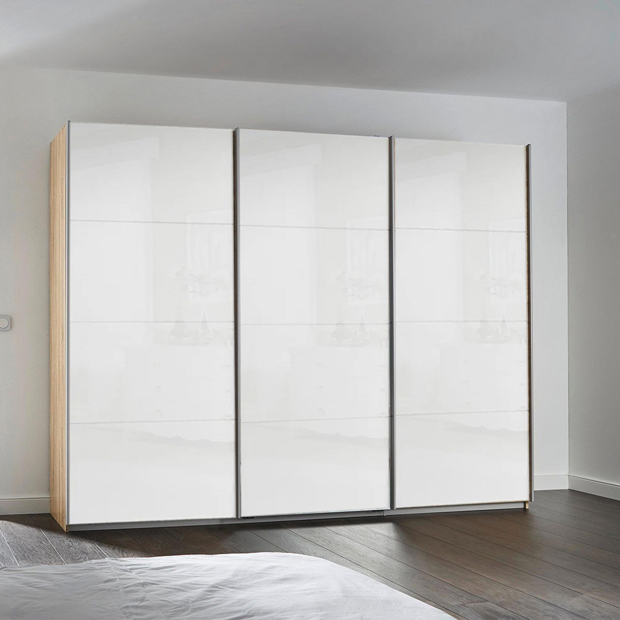 Rauch Kulmbach 271cm 3 Door Sliding Wardrobe - Sonoma Oak and White High Gloss
