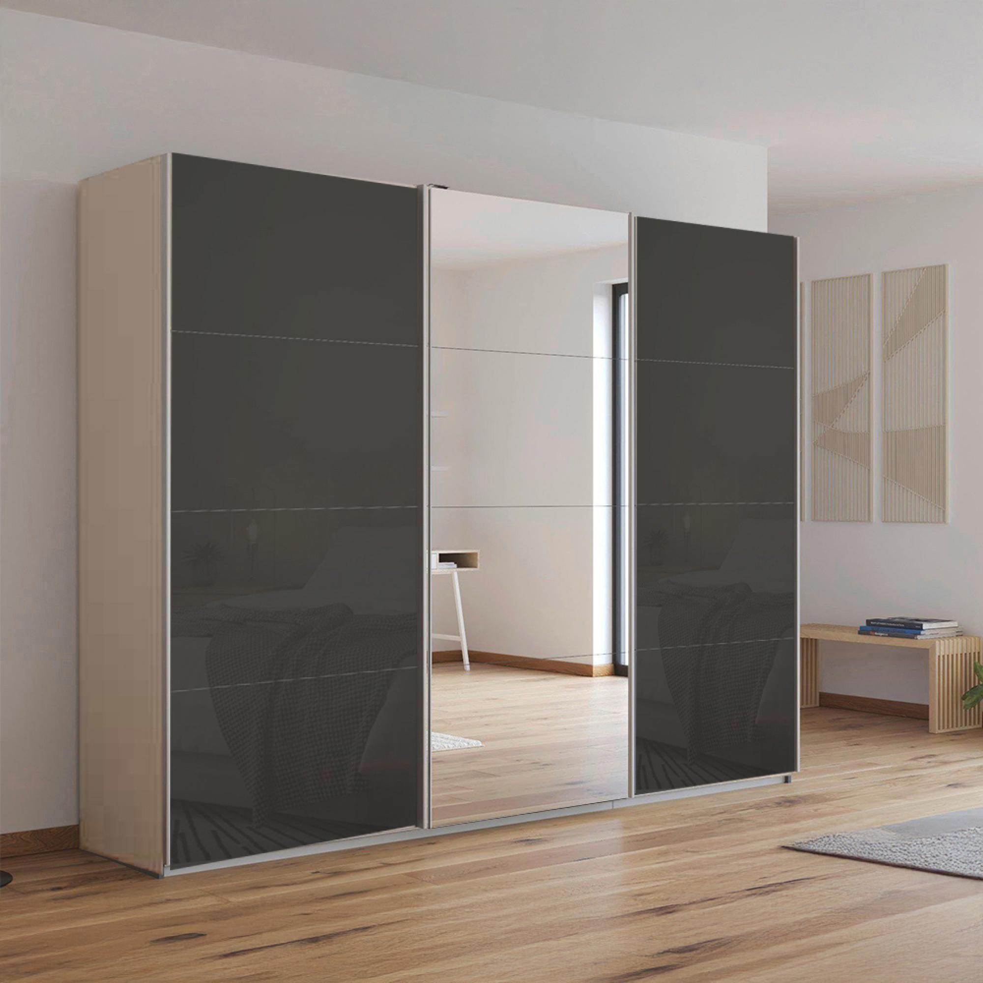 Rauch Kulmbach 271cm 3 Door Sliding Wardrobe with Mirror - Champagne and Basalt Glass