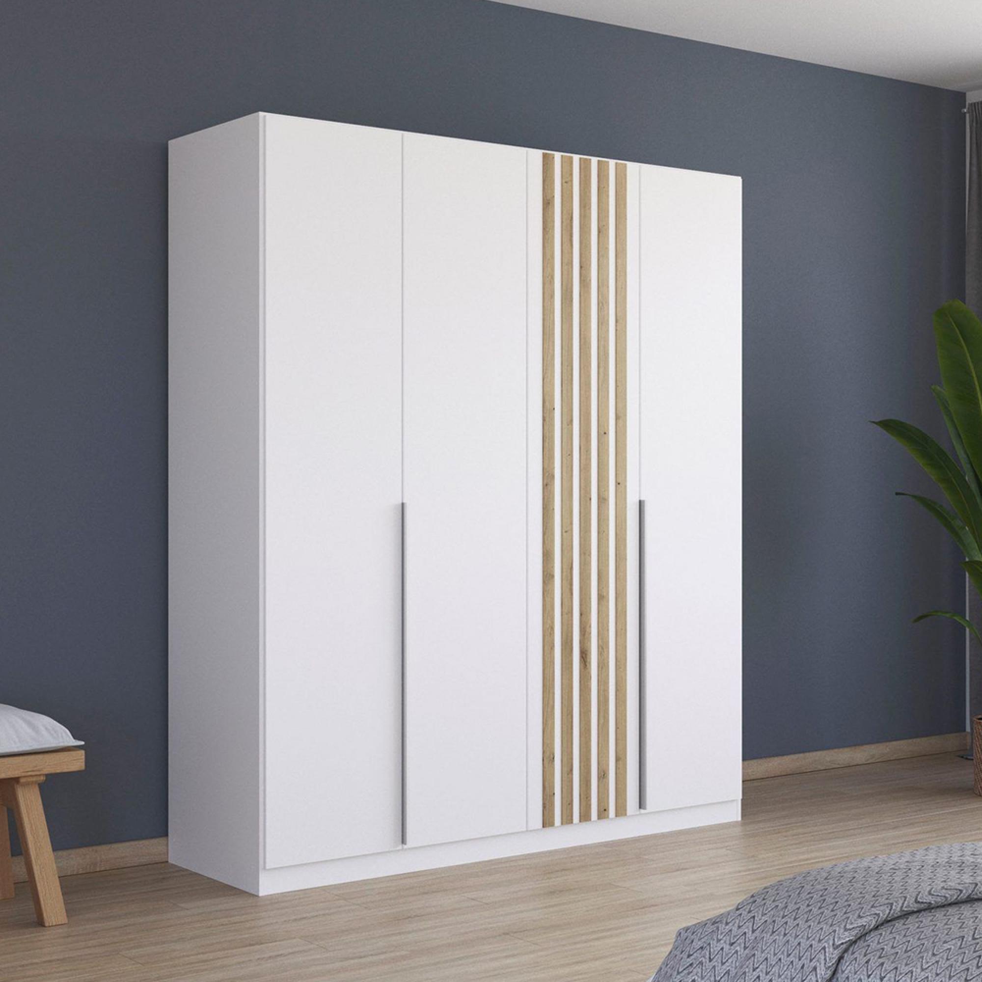 Rauch Lamella 181cm 4 Door Wardrobe - Alpine White and Artisan Oak